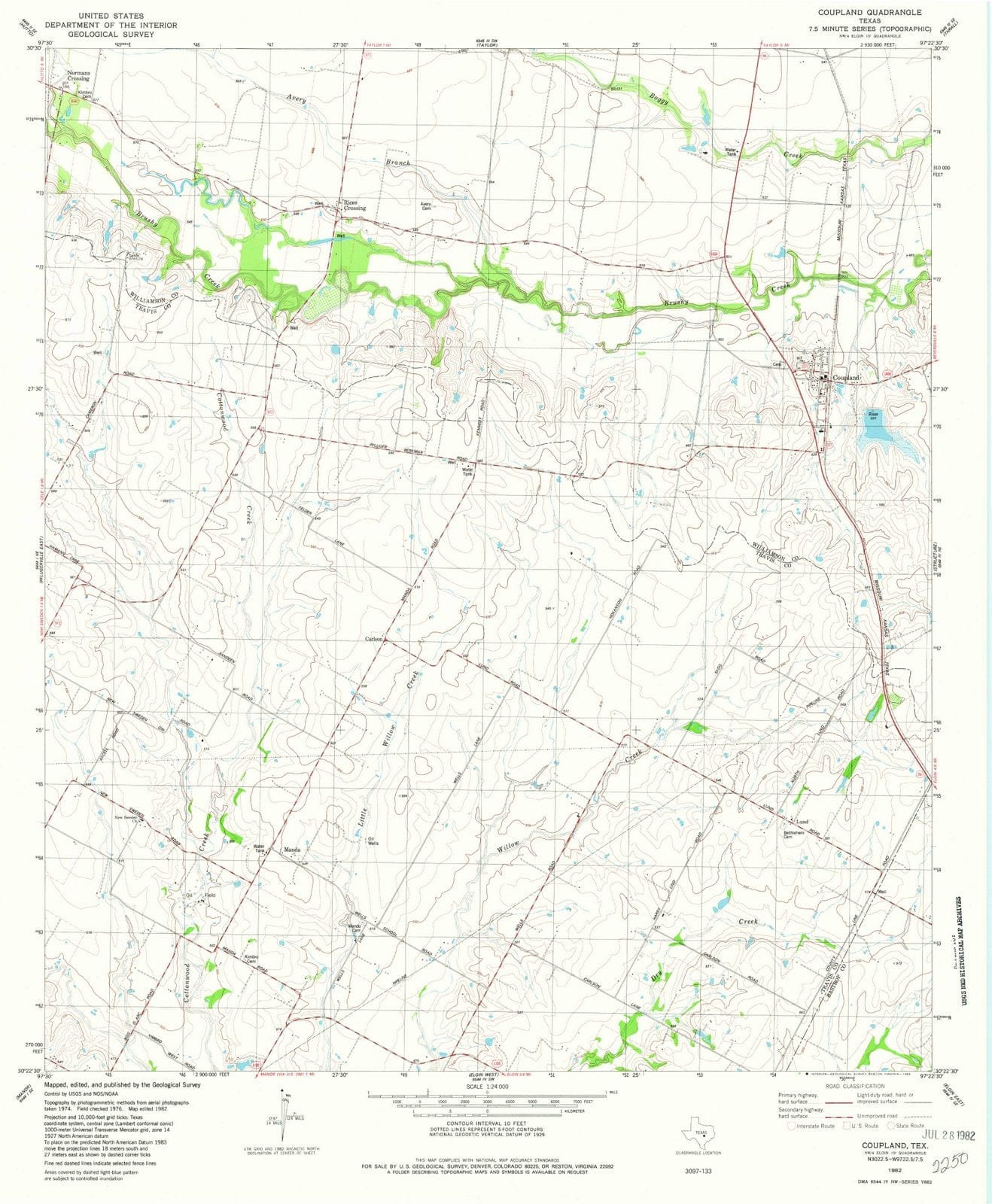1982 Coupland, TX - Texas - USGS Topographic Map