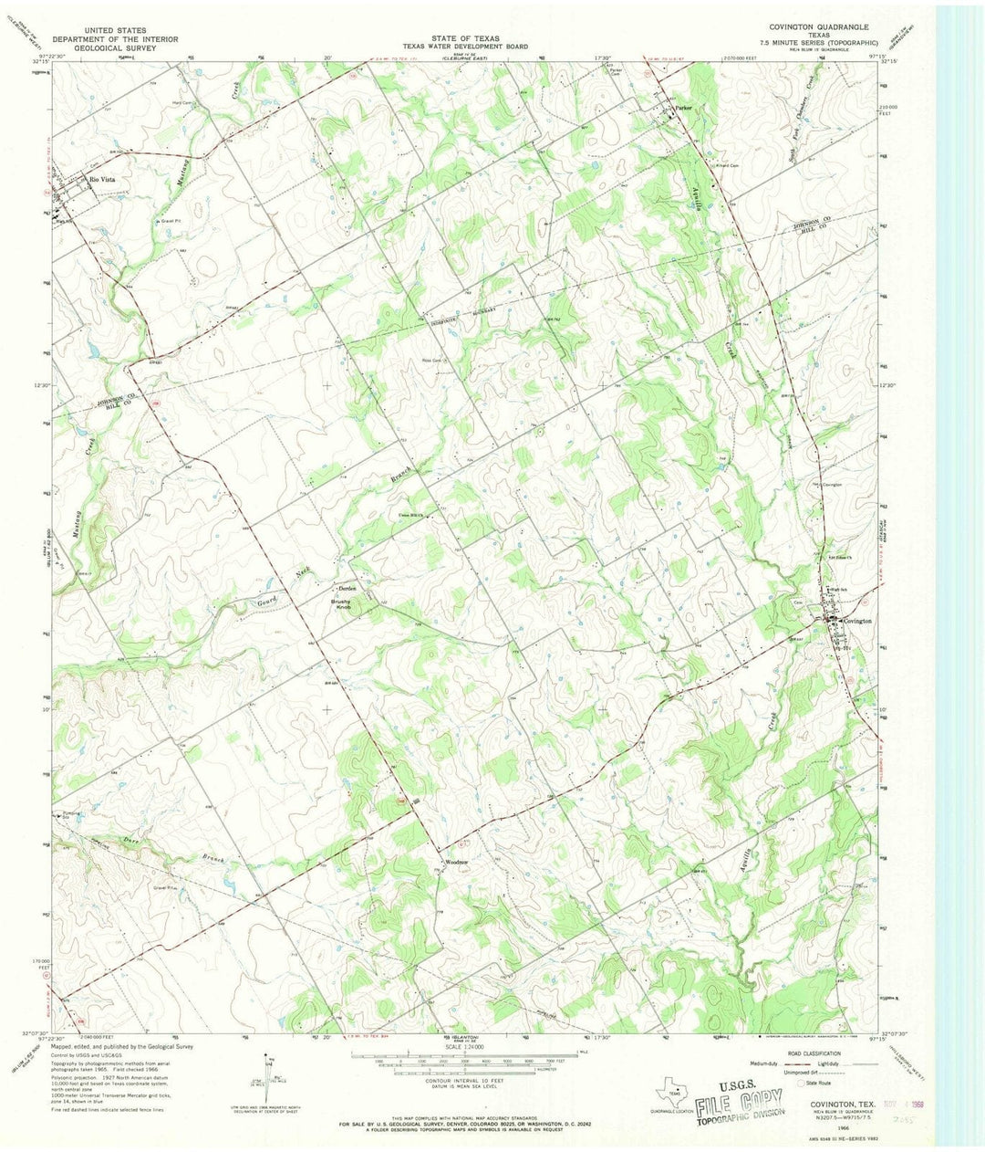 1966 Covington, TX - Texas - USGS Topographic Map