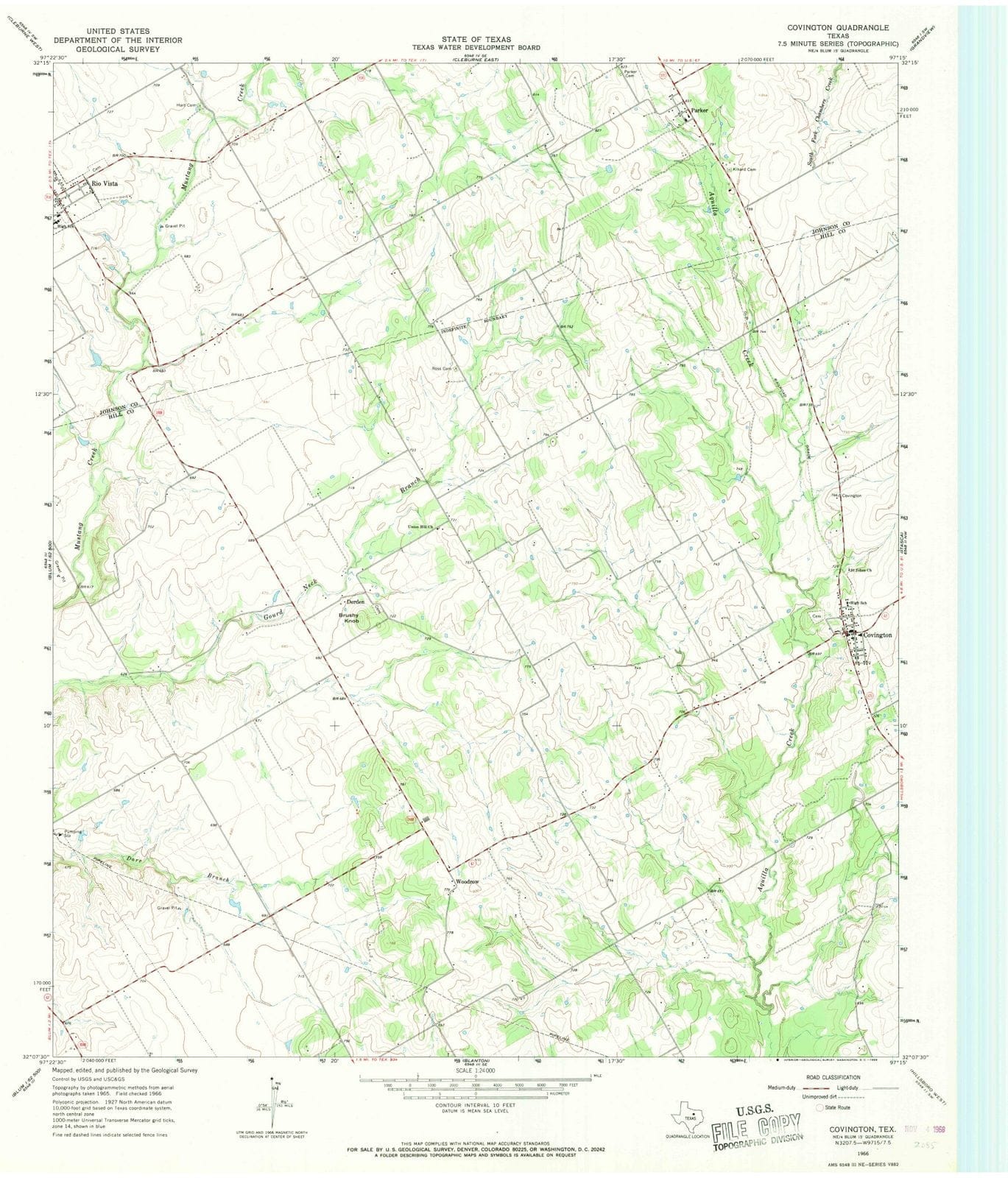 1966 Covington, TX - Texas - USGS Topographic Map