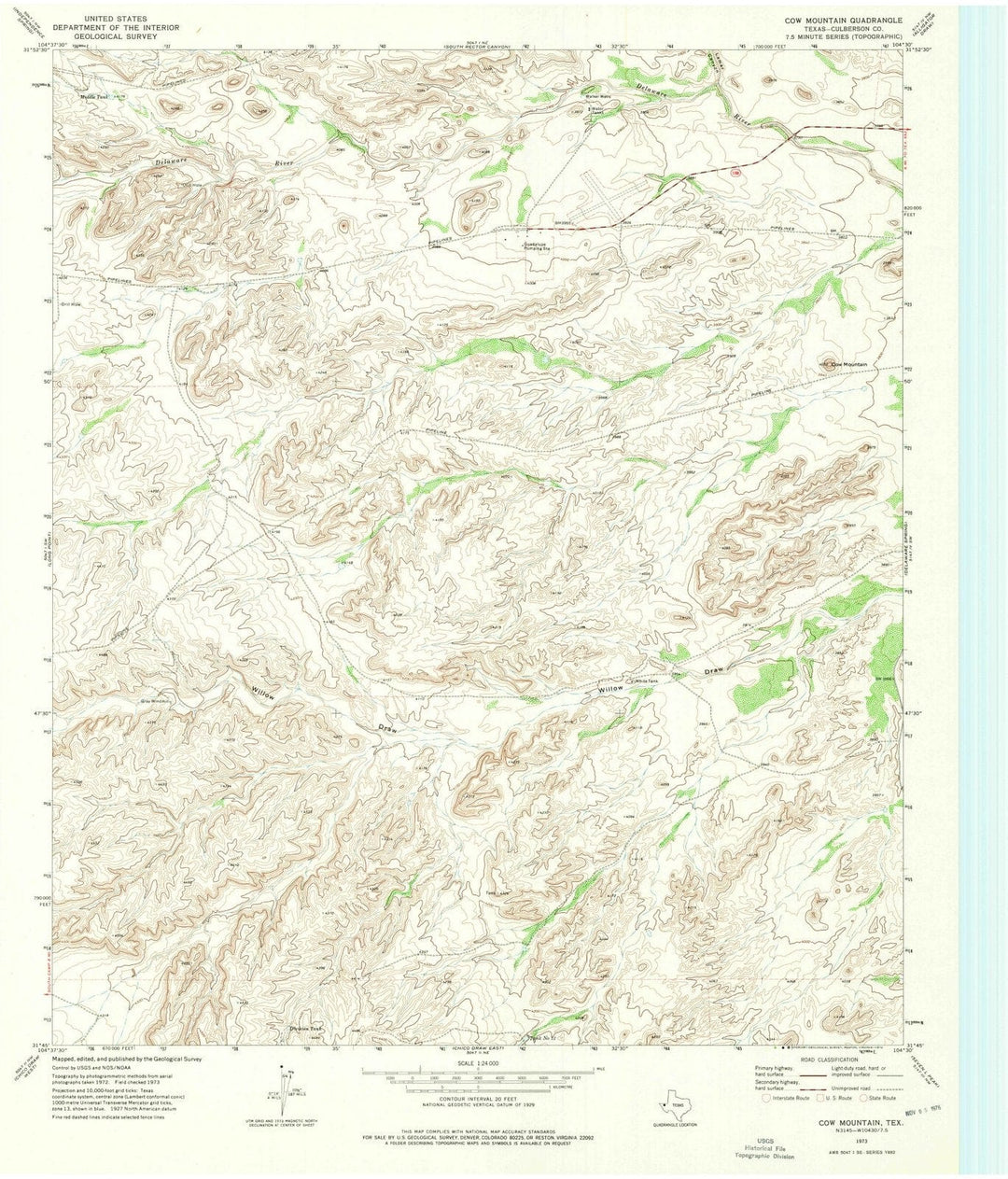 1973 Cow Mountain, TX - Texas - USGS Topographic Map