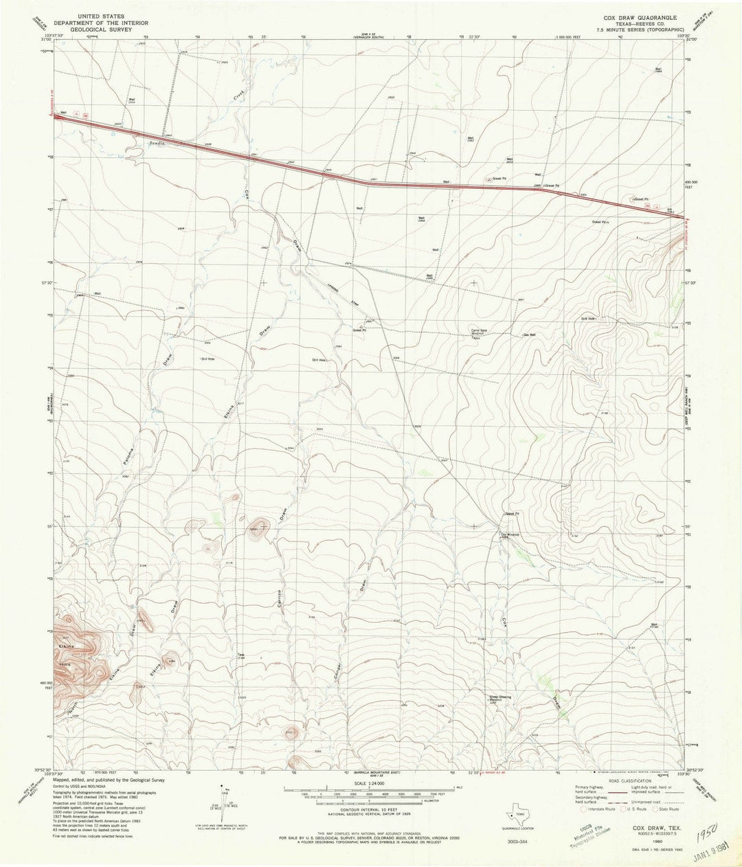 1980 Coxraw, TX - Texas - USGS Topographic Map