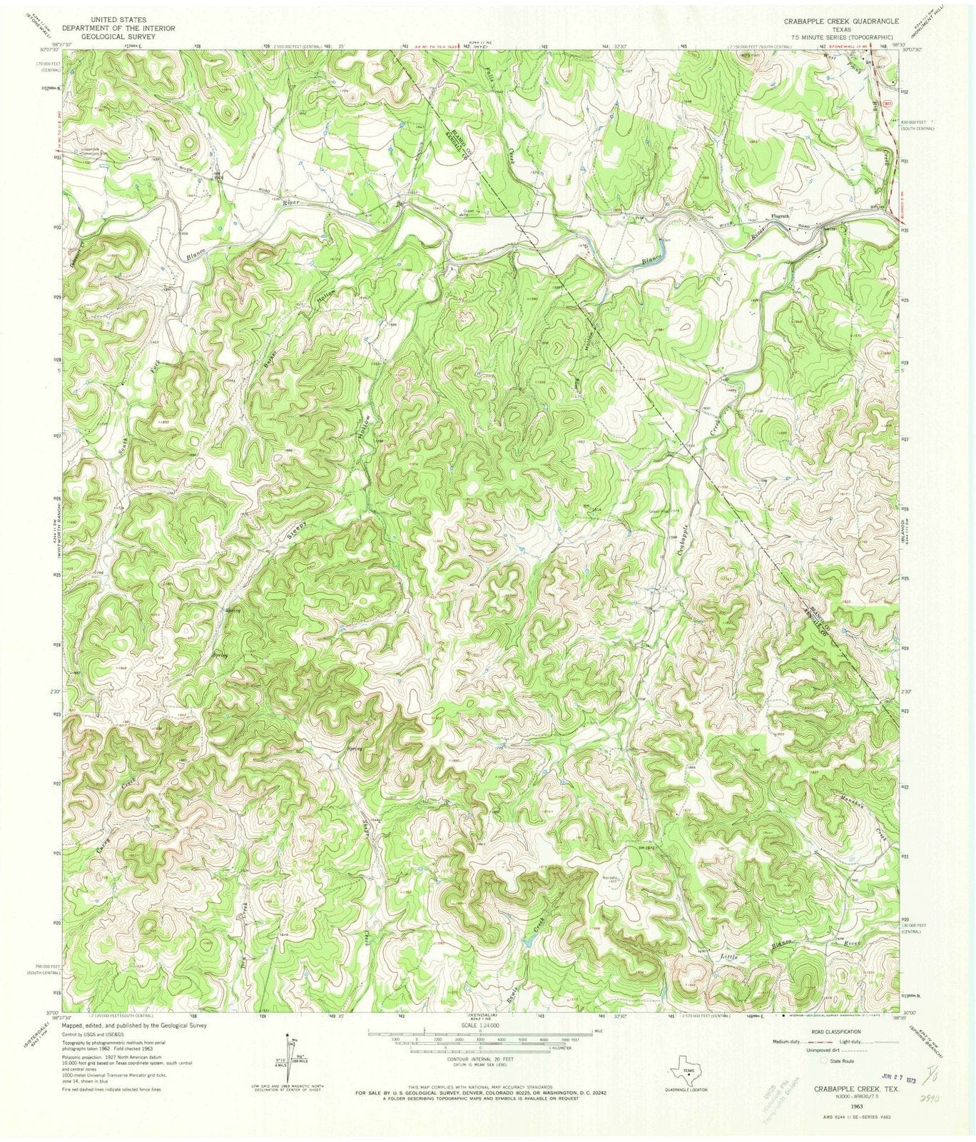 1963 Crabapple Creek, TX - Texas - USGS Topographic Map