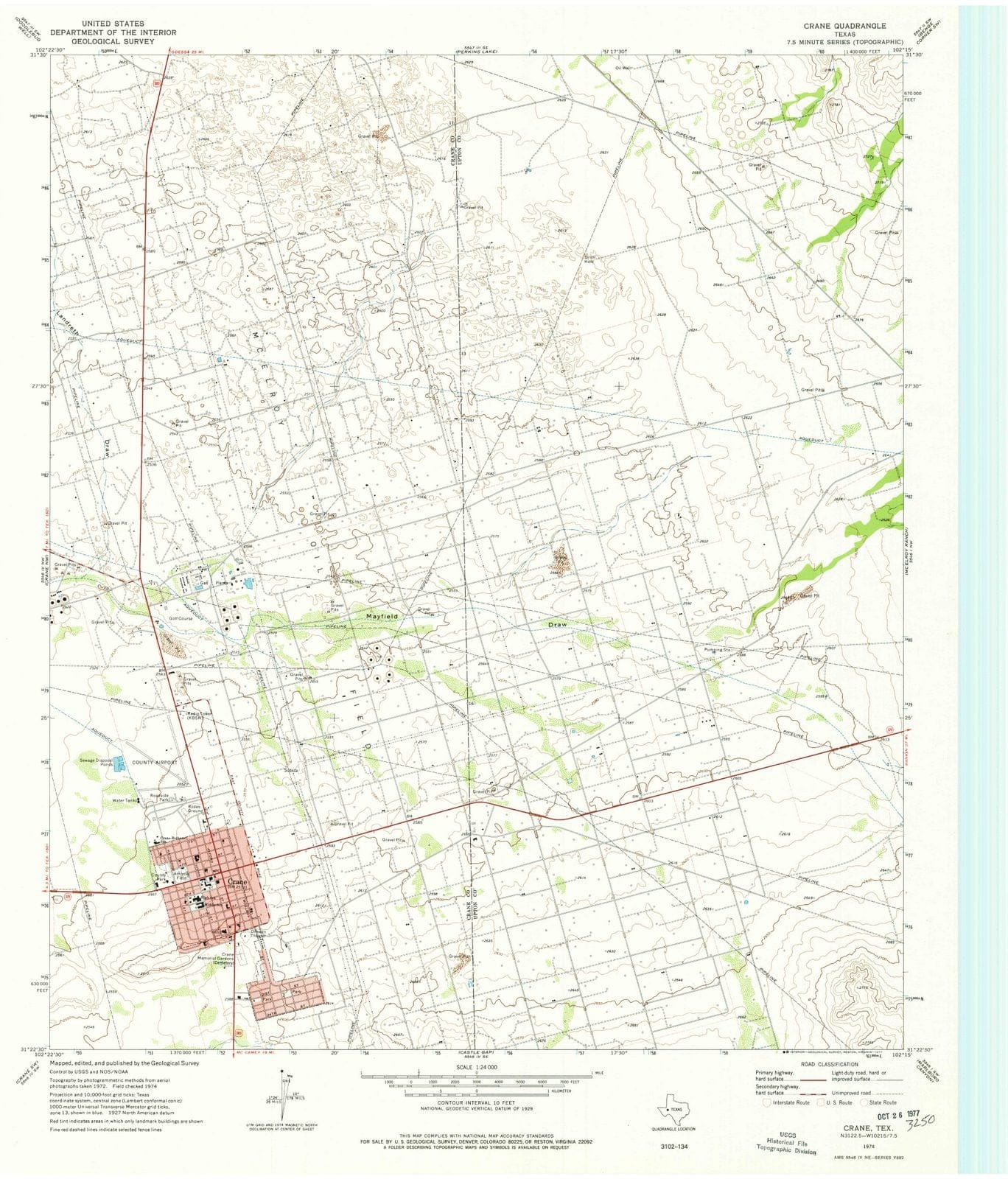 1974 Crane, TX - Texas - USGS Topographic Map v2