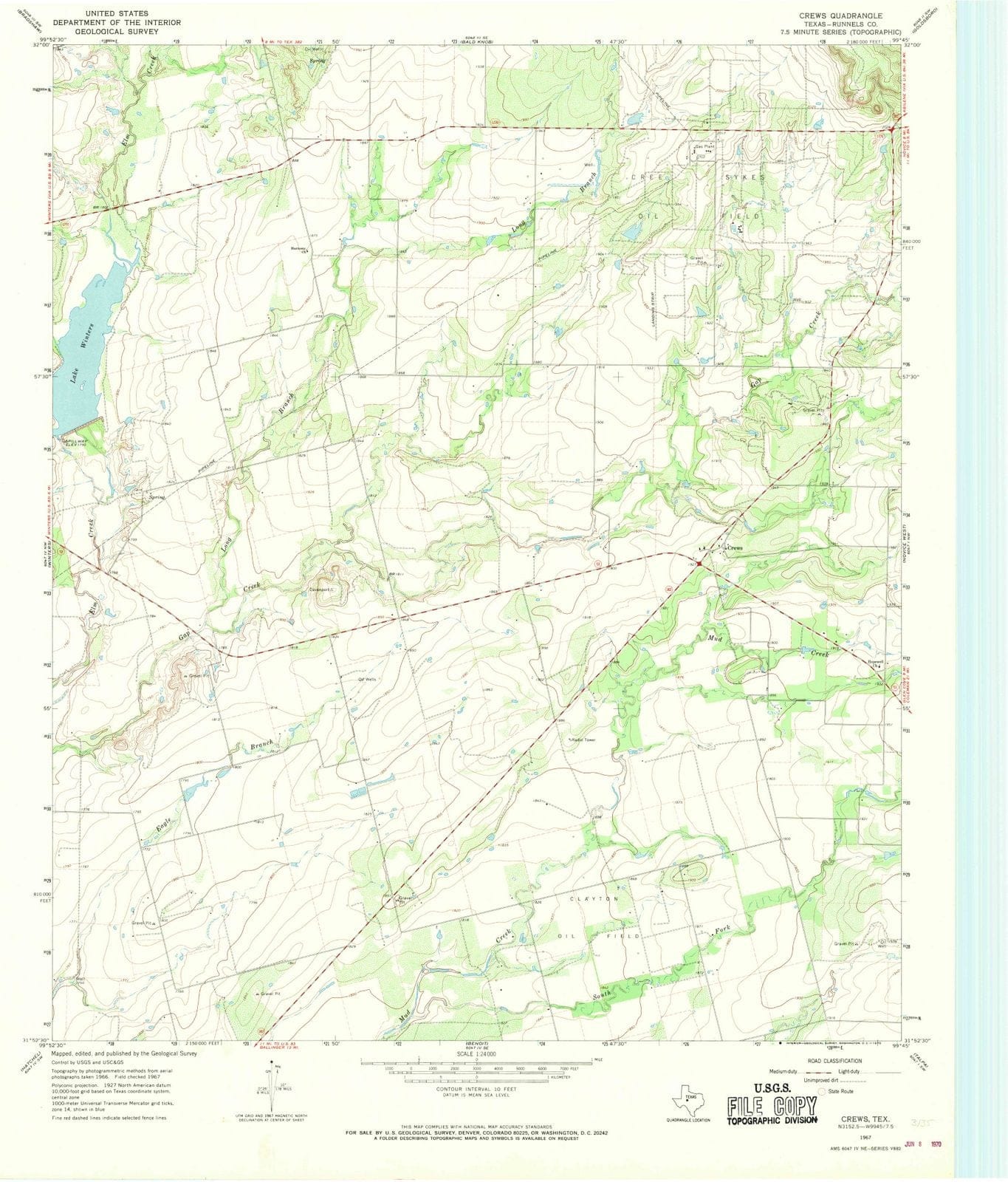 1967 Crews, TX - Texas - USGS Topographic Map