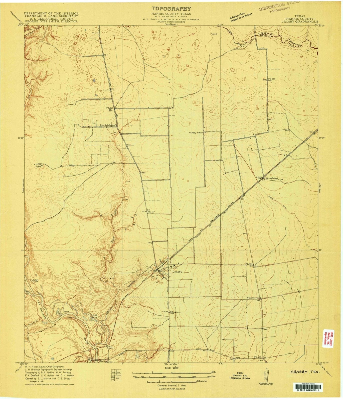 1916 Crosby, TX - Texas - USGS Topographic Map