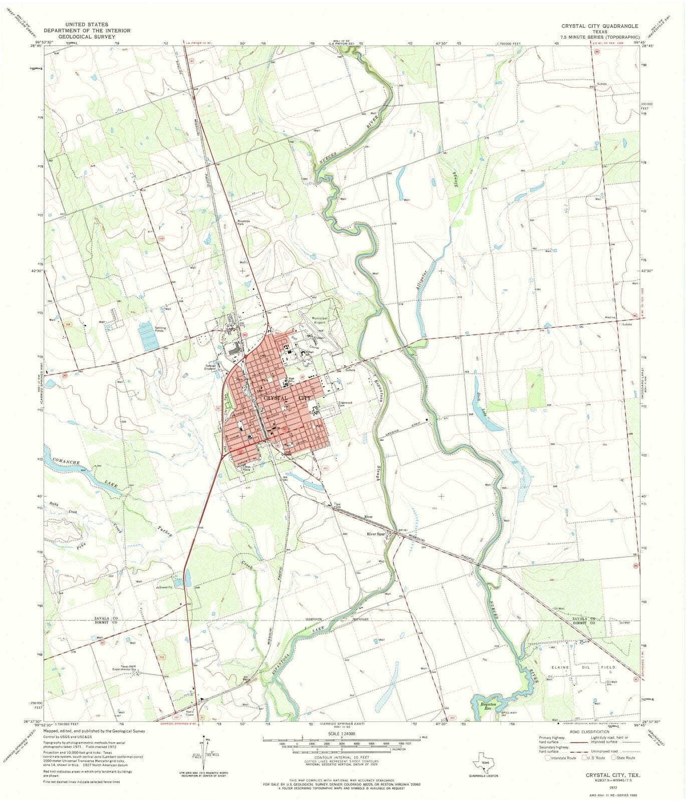1972 Crystal City, TX - Texas - USGS Topographic Map