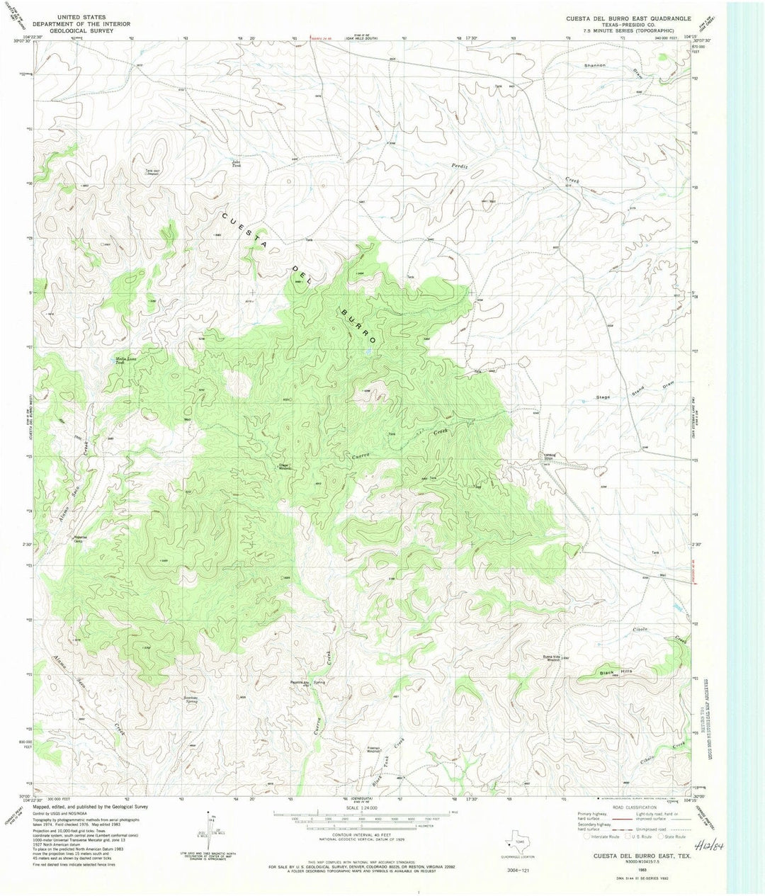 1983 Cuesta Del Burro East, TX - Texas - USGS Topographic Map