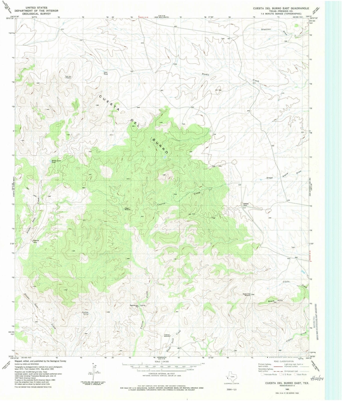 1983 Cuesta Del Burro East, TX - Texas - USGS Topographic Map