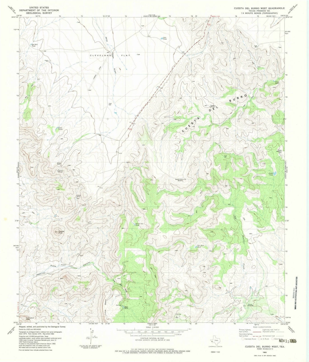 1983 Cuesta Del Burro West, TX - Texas - USGS Topographic Map