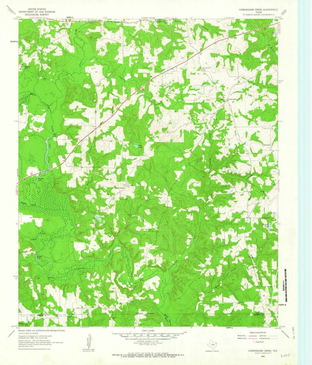 1961 Cunningham Creek, TX - Texas - USGS Topographic Map