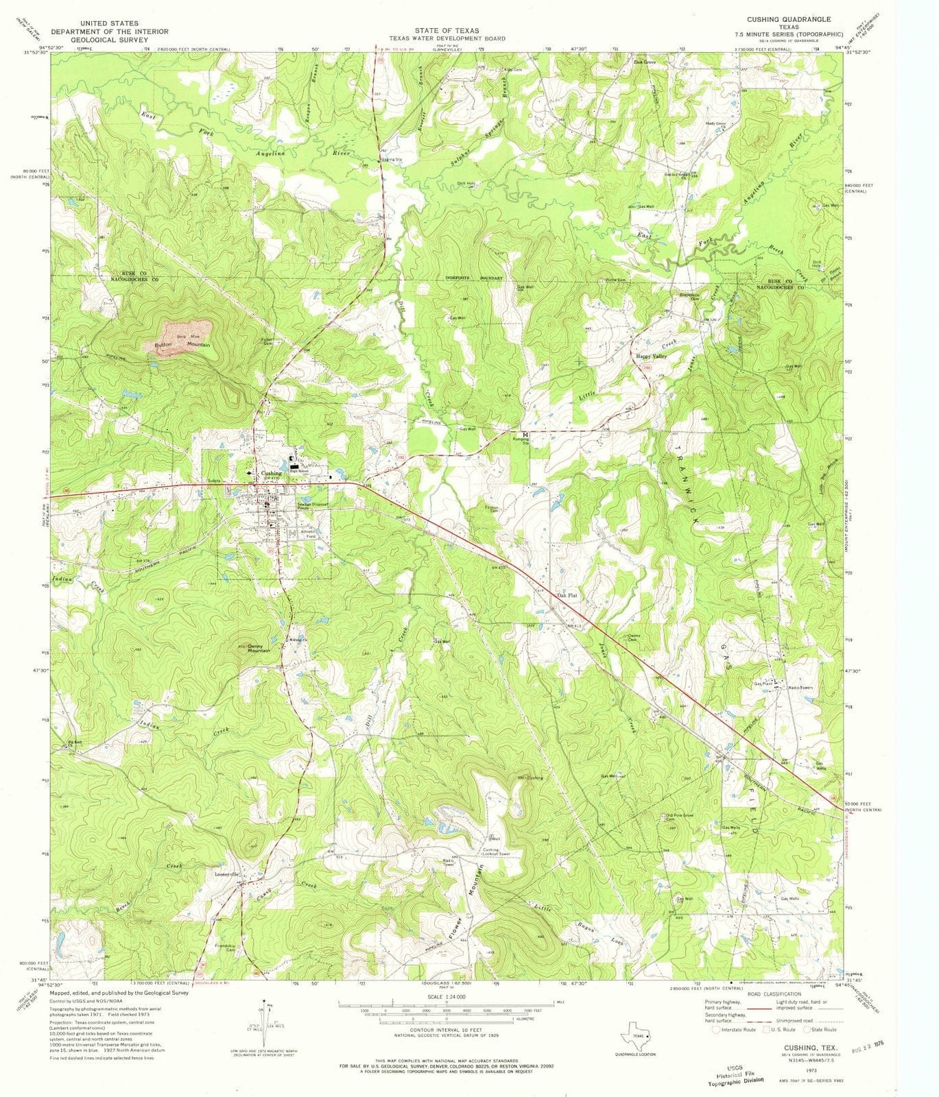 1973 Cushing, TX - Texas - USGS Topographic Map