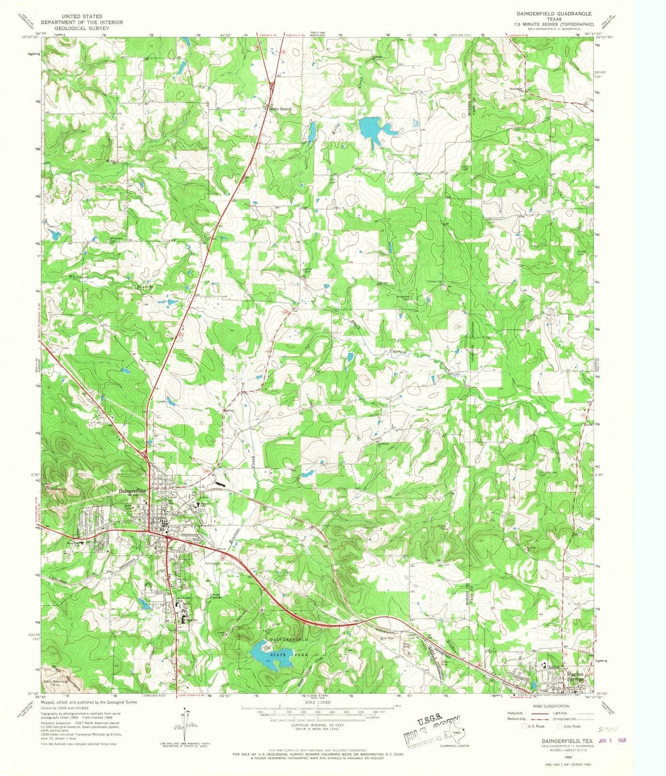 1964 Daingerfield, TX - Texas - USGS Topographic Map