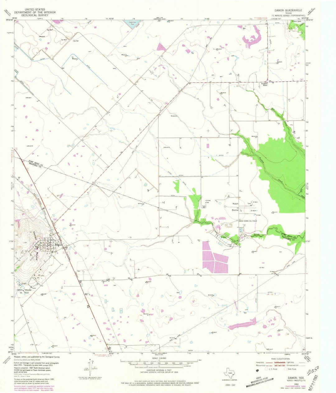 1953 Damon, TX - Texas - USGS Topographic Map