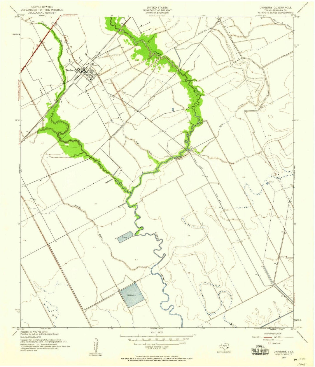 1943 Danbury, TX - Texas - USGS Topographic Map v2