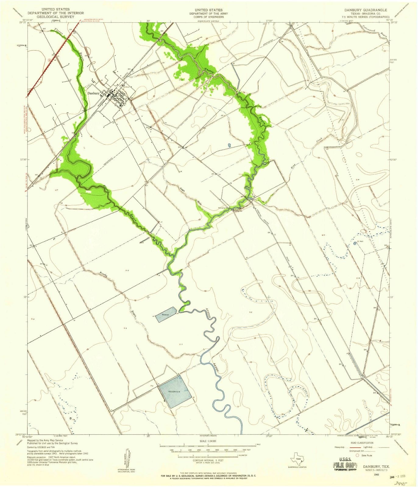 1943 Danbury, TX - Texas - USGS Topographic Map v2