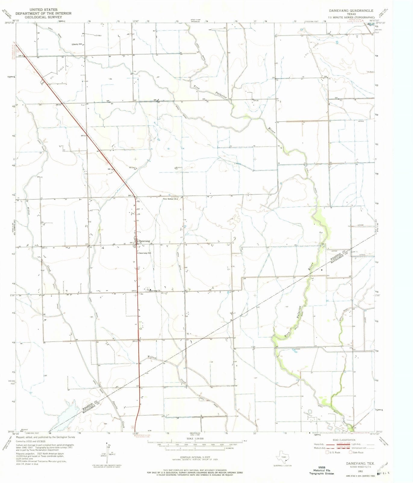 1951 Danevang, TX - Texas - USGS Topographic Map