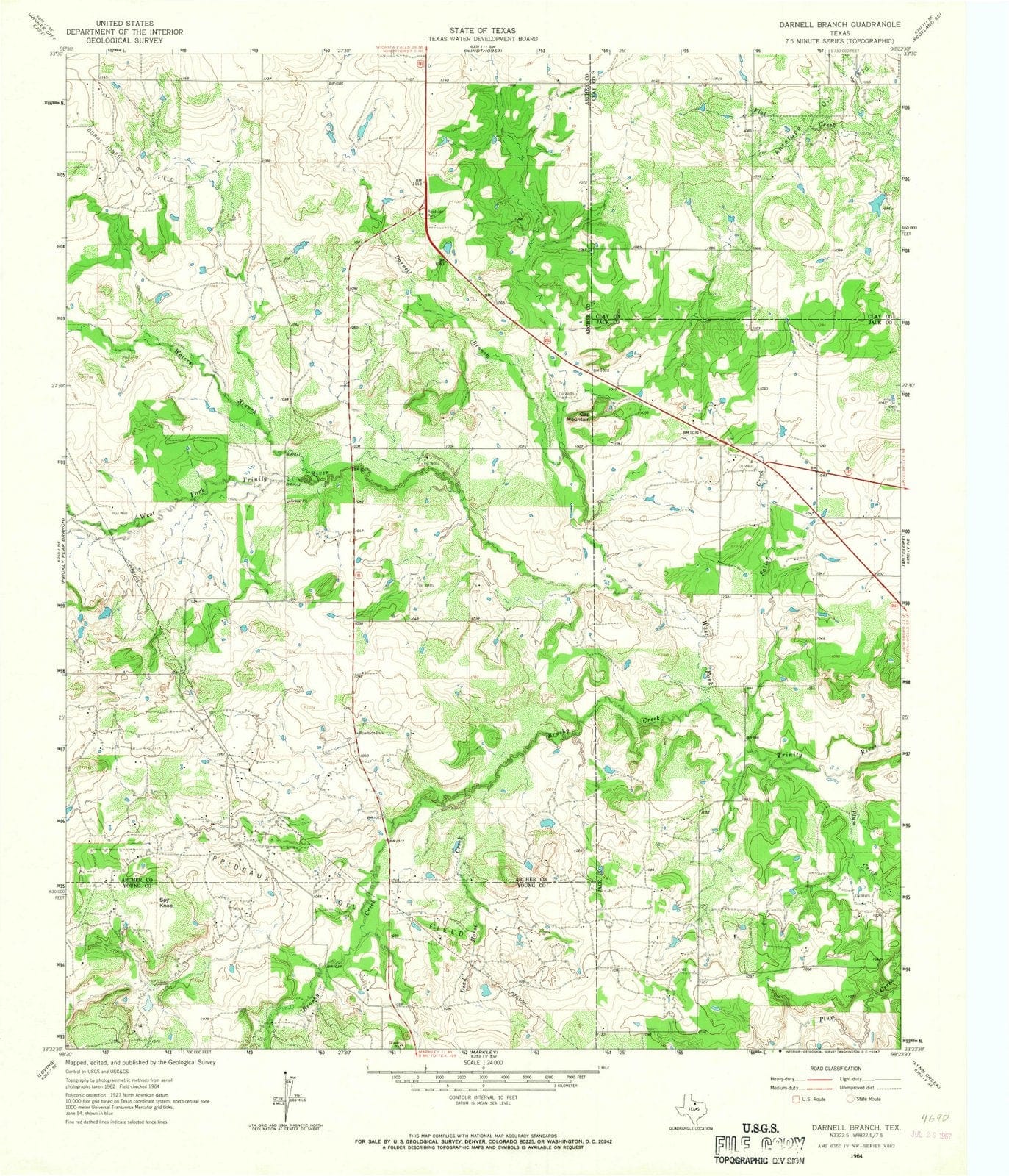 1964 Darnell Branch, TX - Texas - USGS Topographic Map