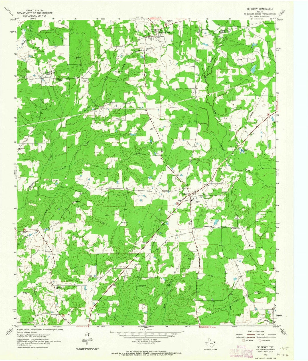 1962 De Berry, TX - Texas - USGS Topographic Map