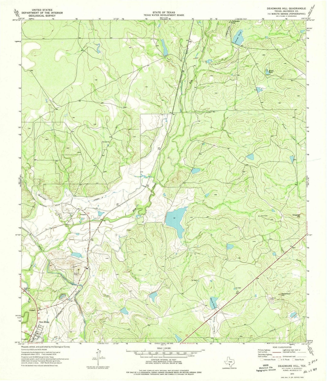 1974 Deadmans Hill, TX - Texas - USGS Topographic Map