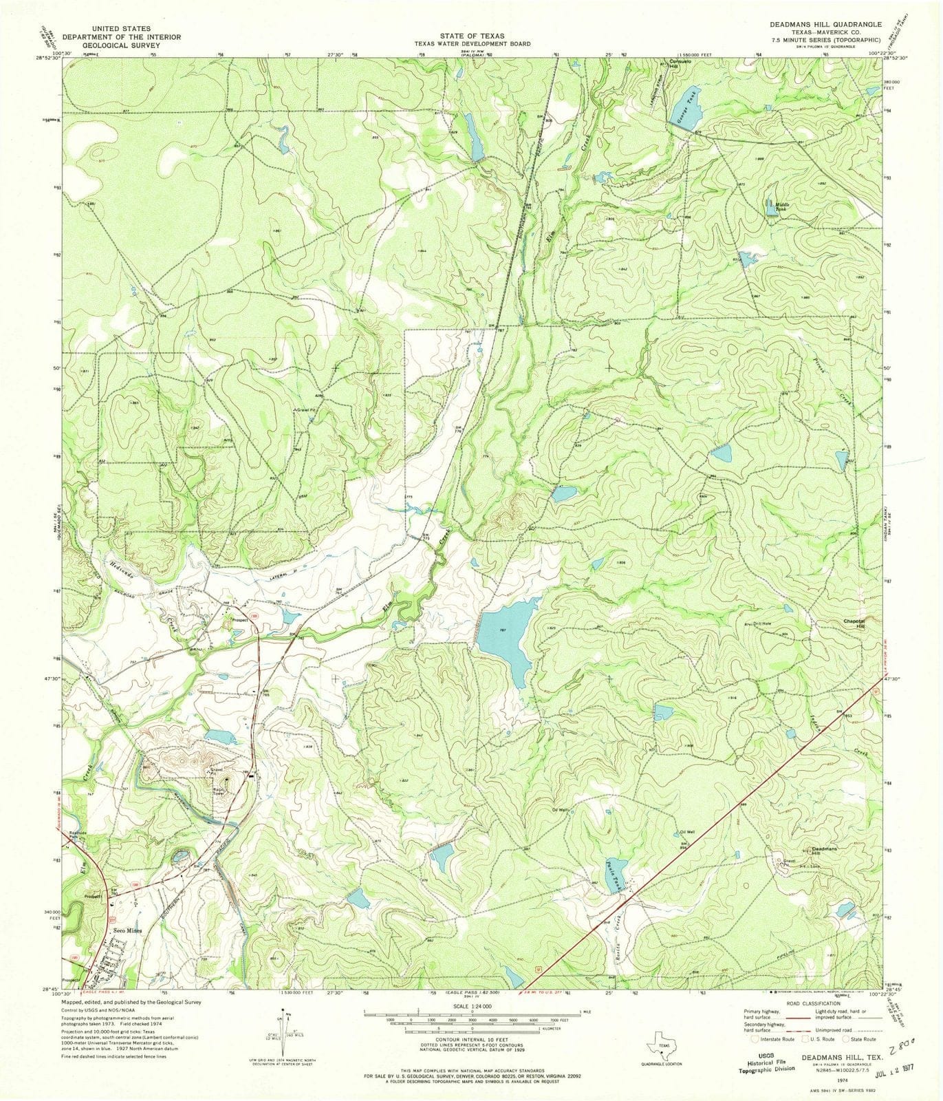 1974 Deadmans Hill, TX - Texas - USGS Topographic Map