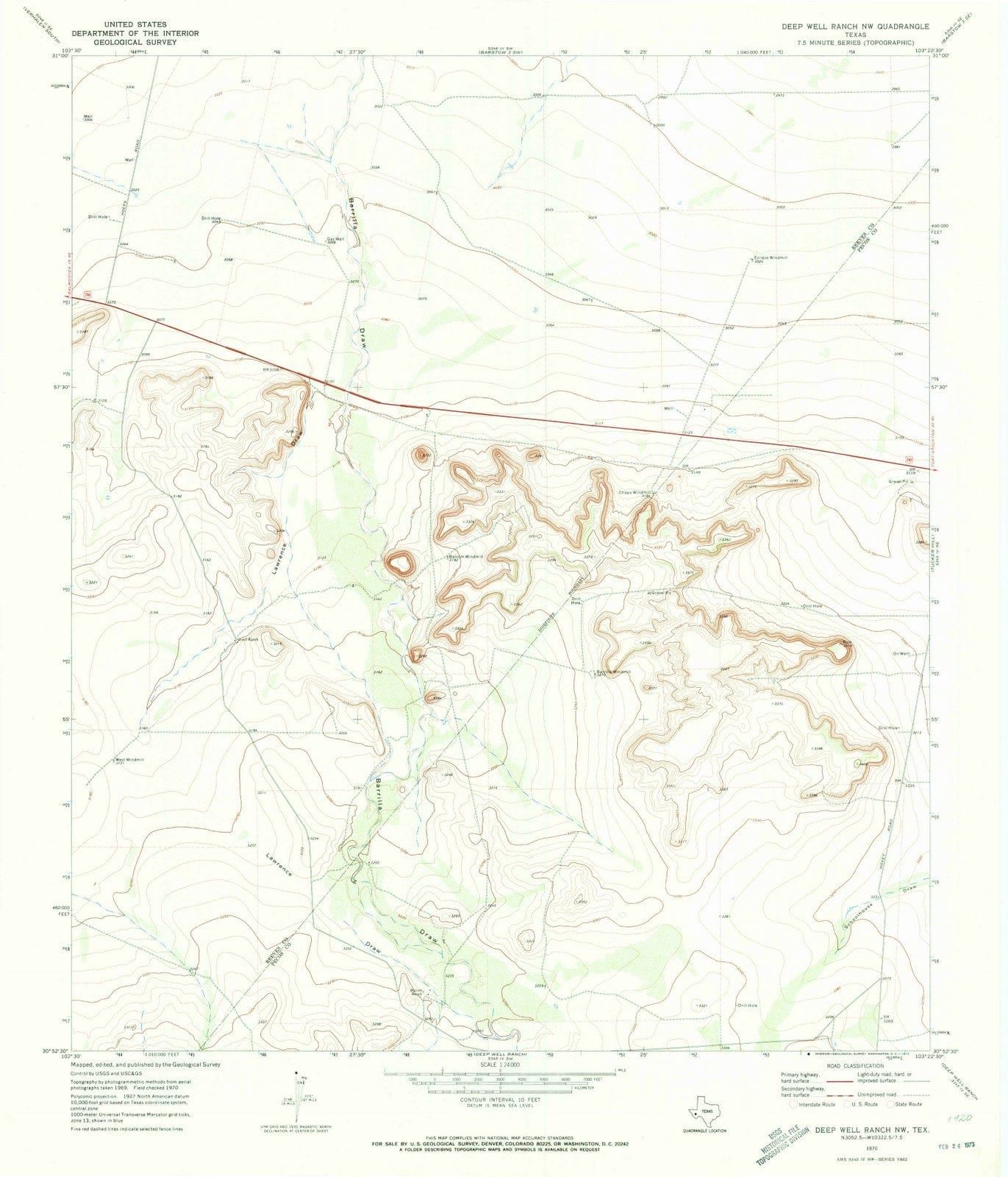 1970 Deep Well Ranch, TX - Texas - USGS Topographic Map
