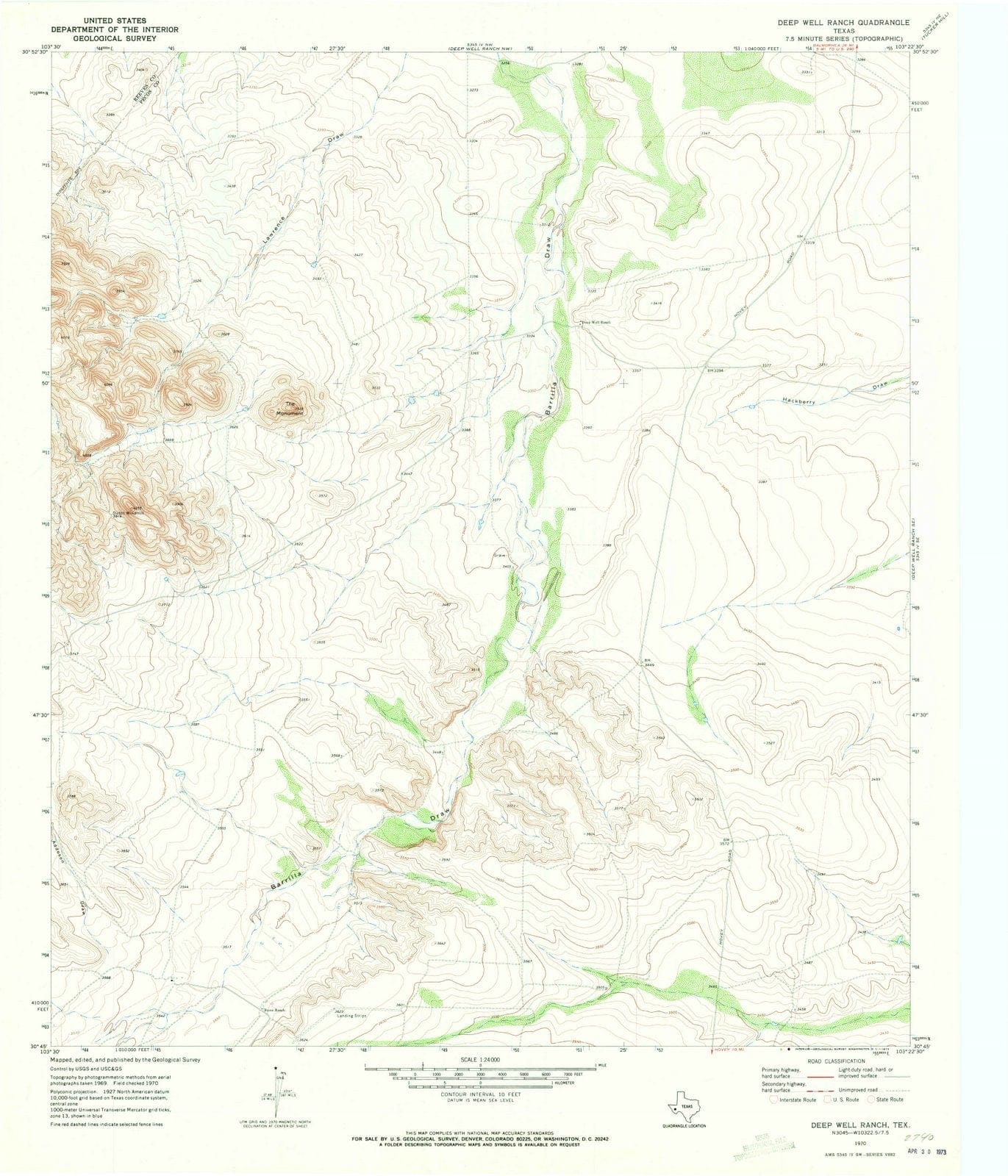 1970 Deep Well Ranch, TX - Texas - USGS Topographic Map v3