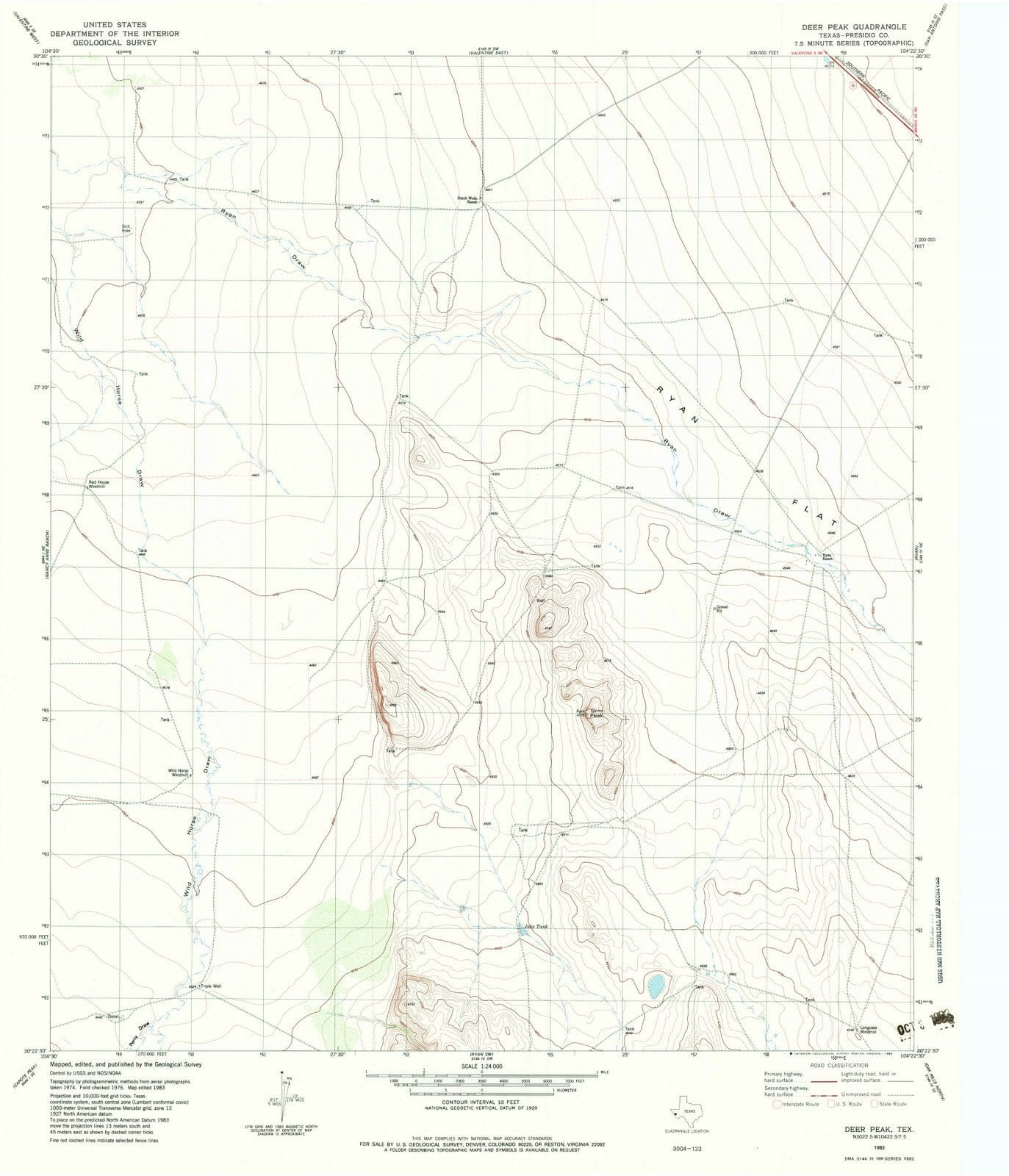 1983 Deer Peak, TX - Texas - USGS Topographic Map
