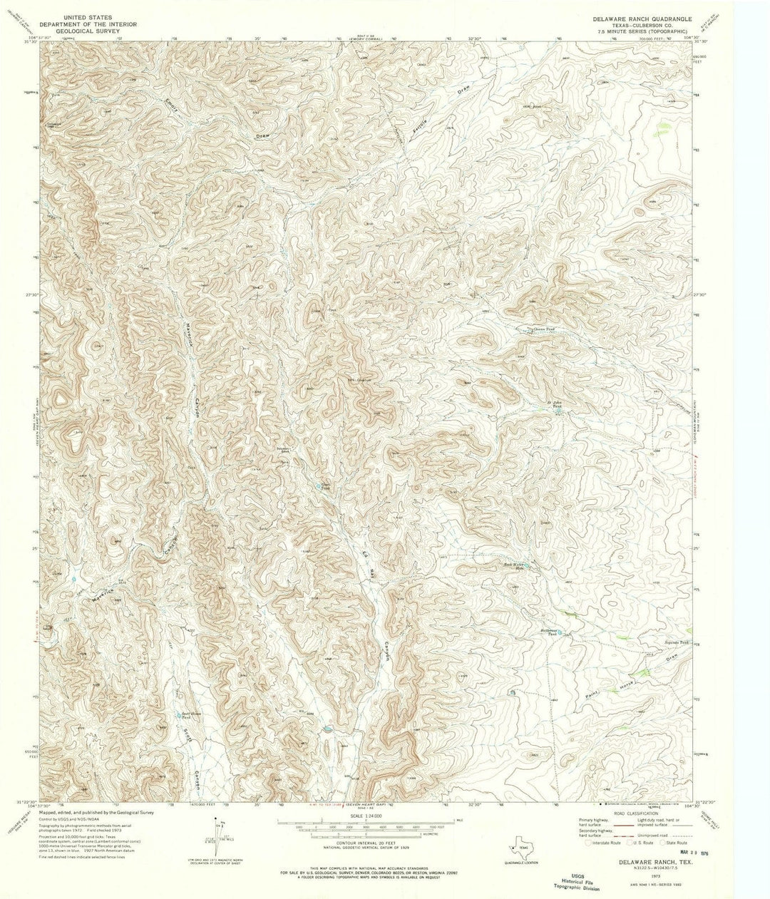 1973 Delaware Ranch, TX - Texas - USGS Topographic Map