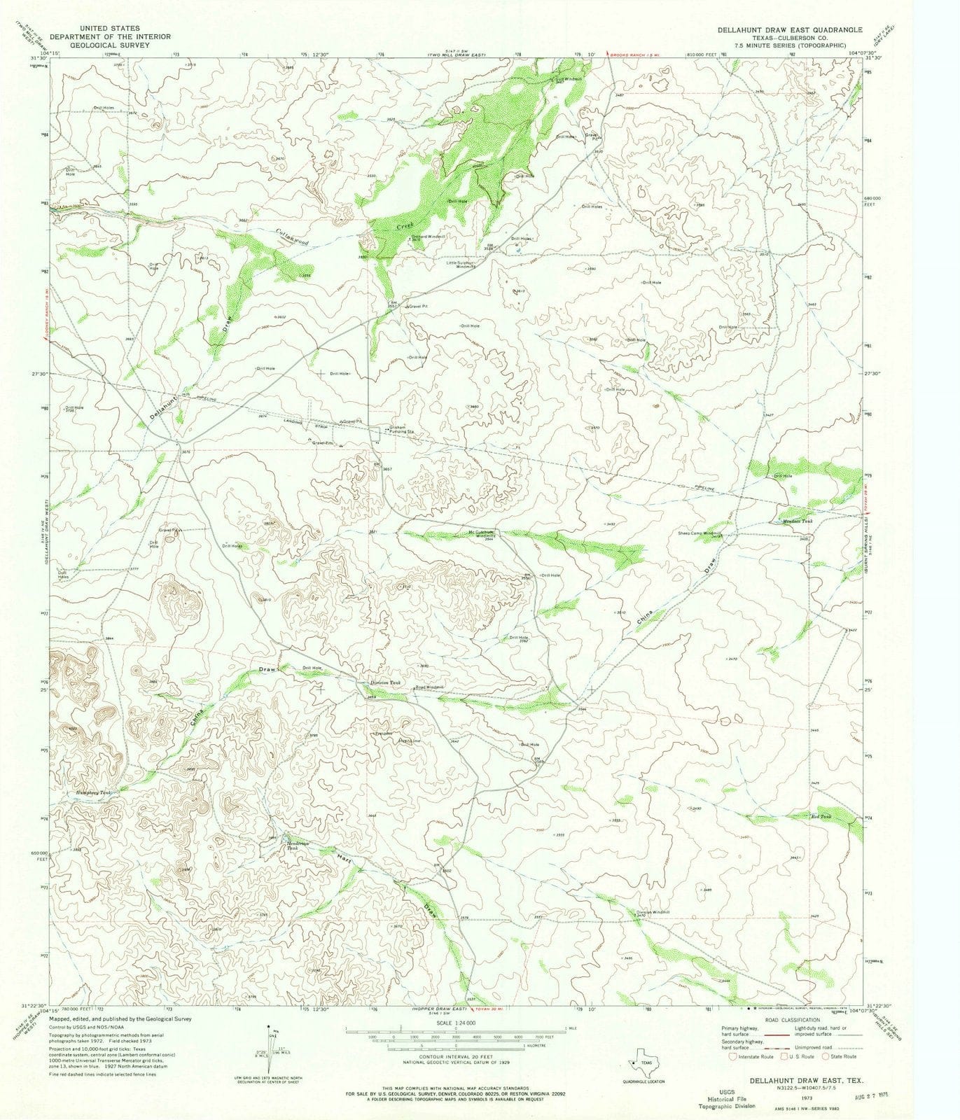 1973 Dellahuntraw East, TX - Texas - USGS Topographic Map
