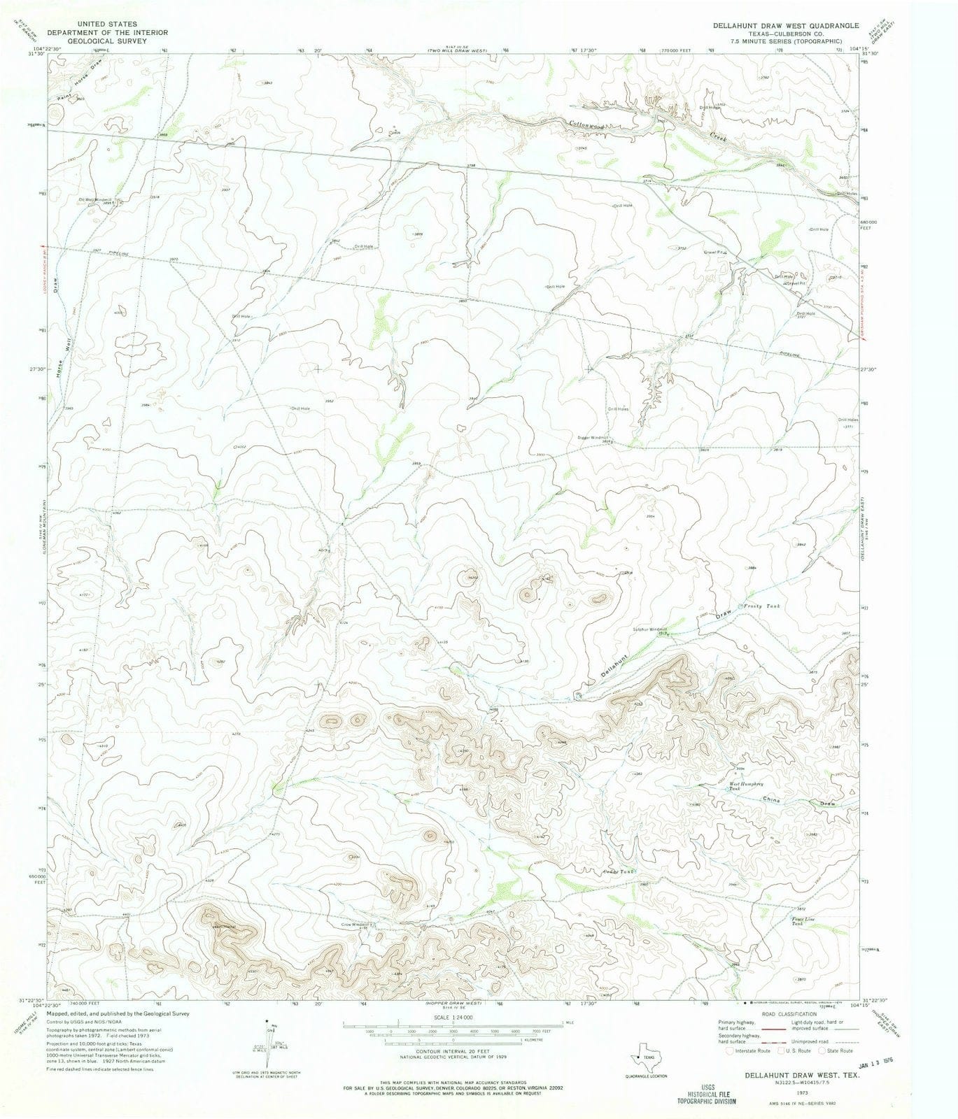 1973 Dellahuntraw West, TX - Texas - USGS Topographic Map