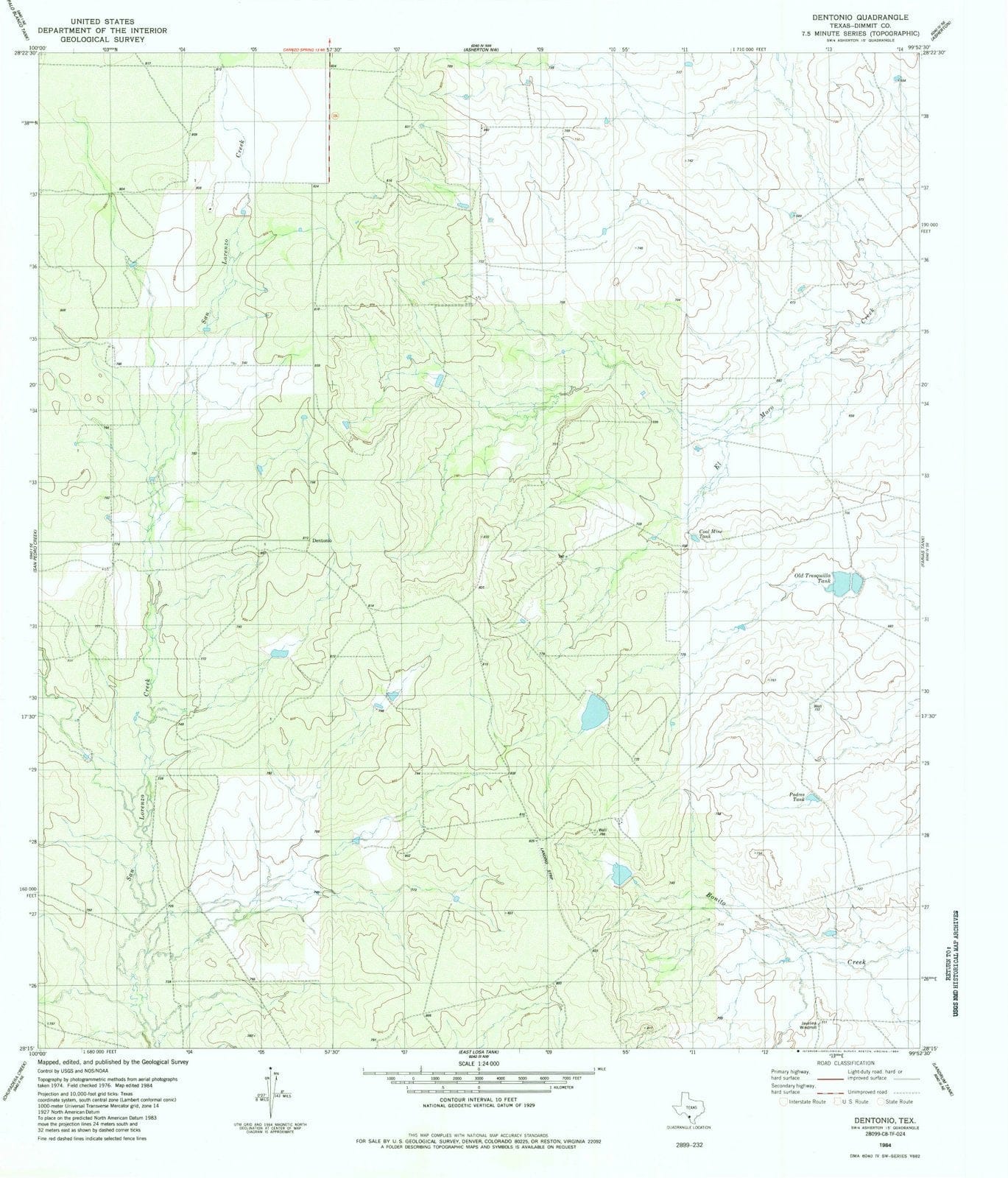 1984 Dentonio, TX - Texas - USGS Topographic Map