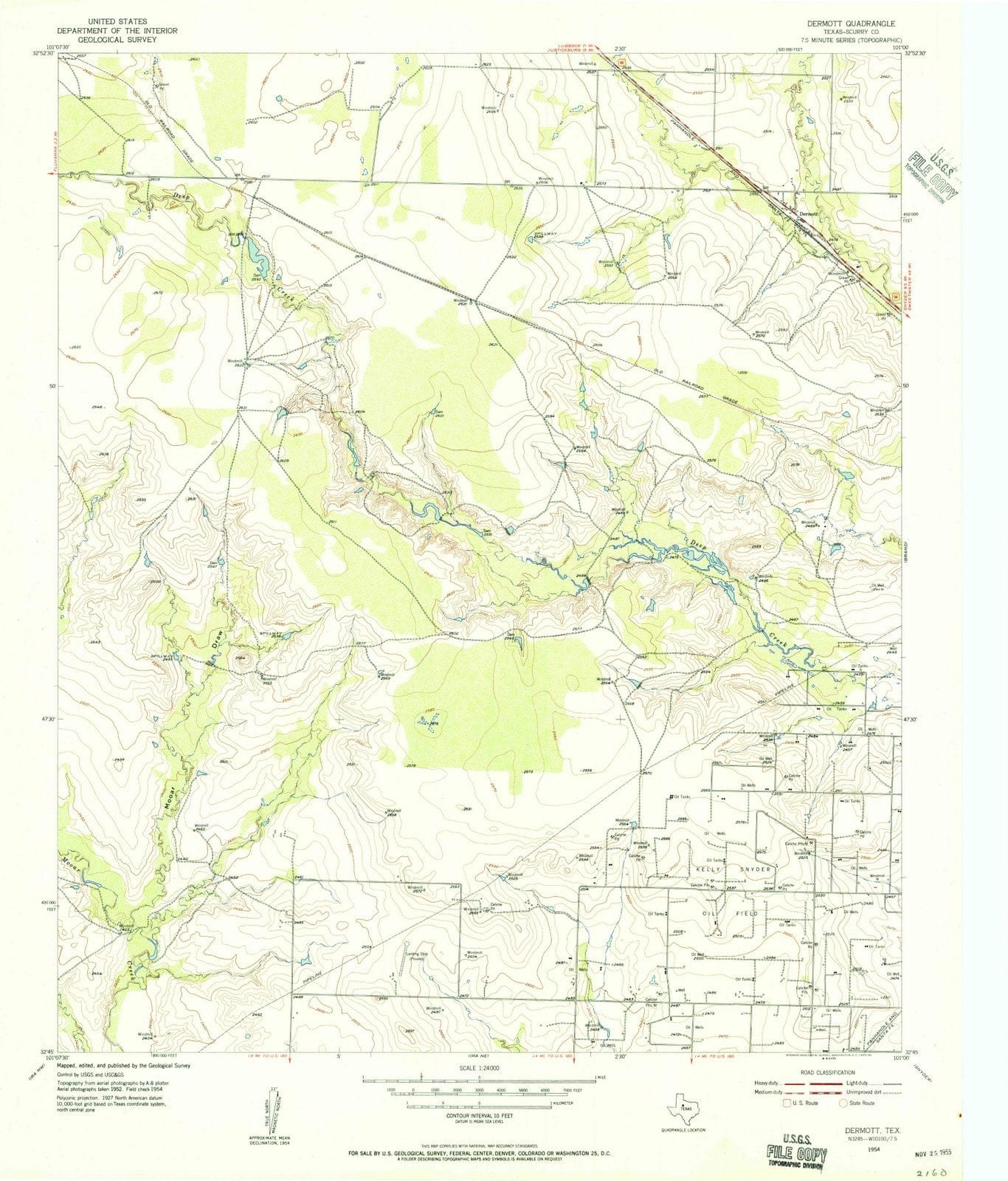 1954 Dermott, TX - Texas - USGS Topographic Map