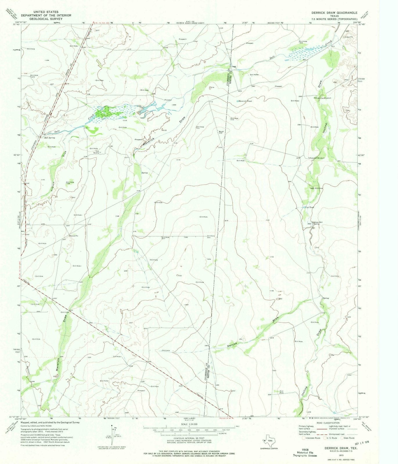 1973 Derrickraw, TX - Texas - USGS Topographic Map