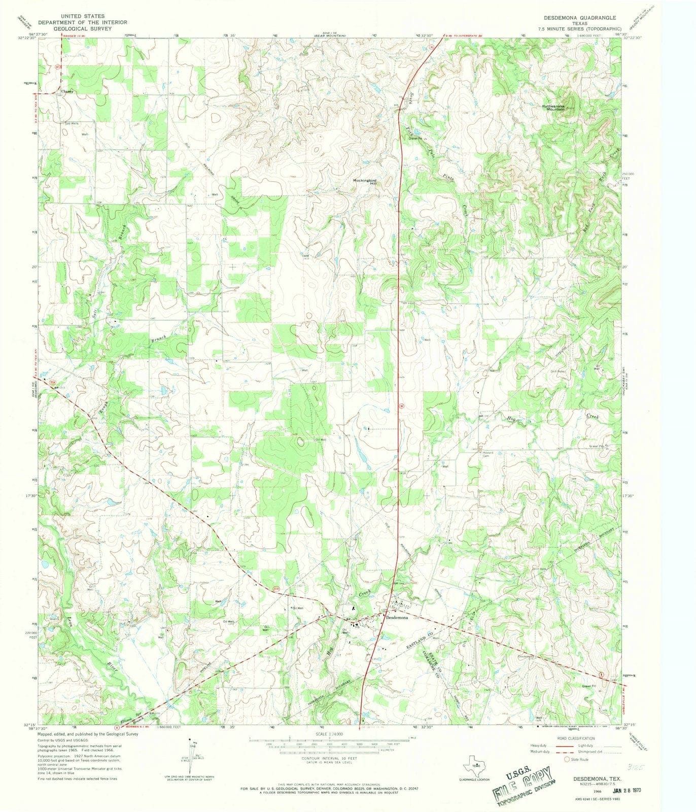 1966 Desdemona, TX - Texas - USGS Topographic Map