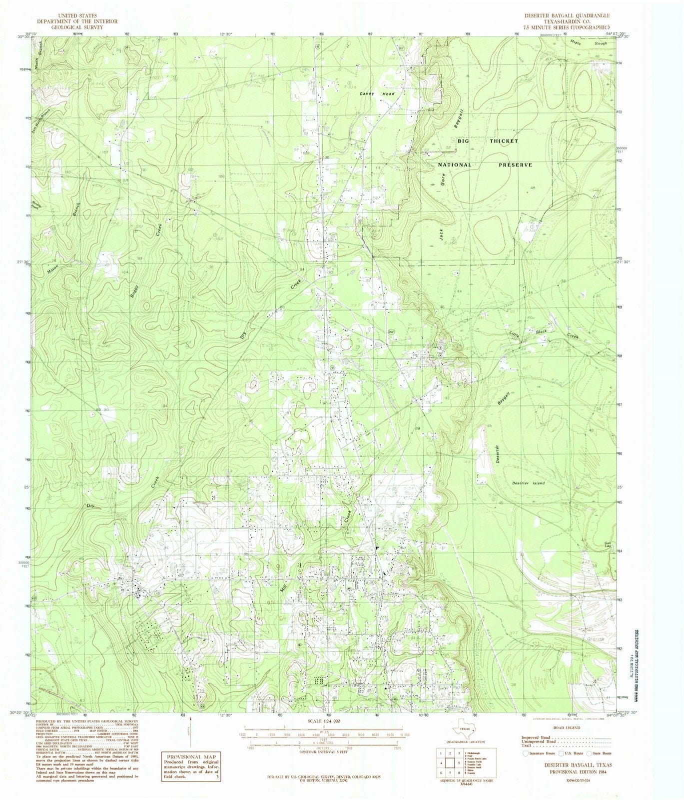1984 Deserter Baygall, TX - Texas - USGS Topographic Map
