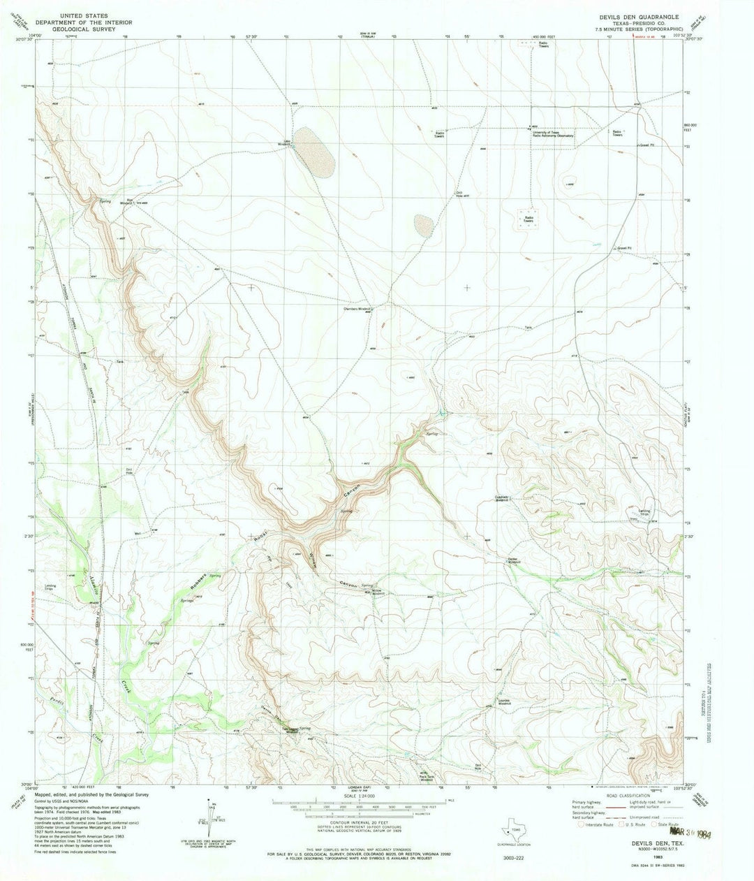 1983 Devilsen, TX - Texas - USGS Topographic Map