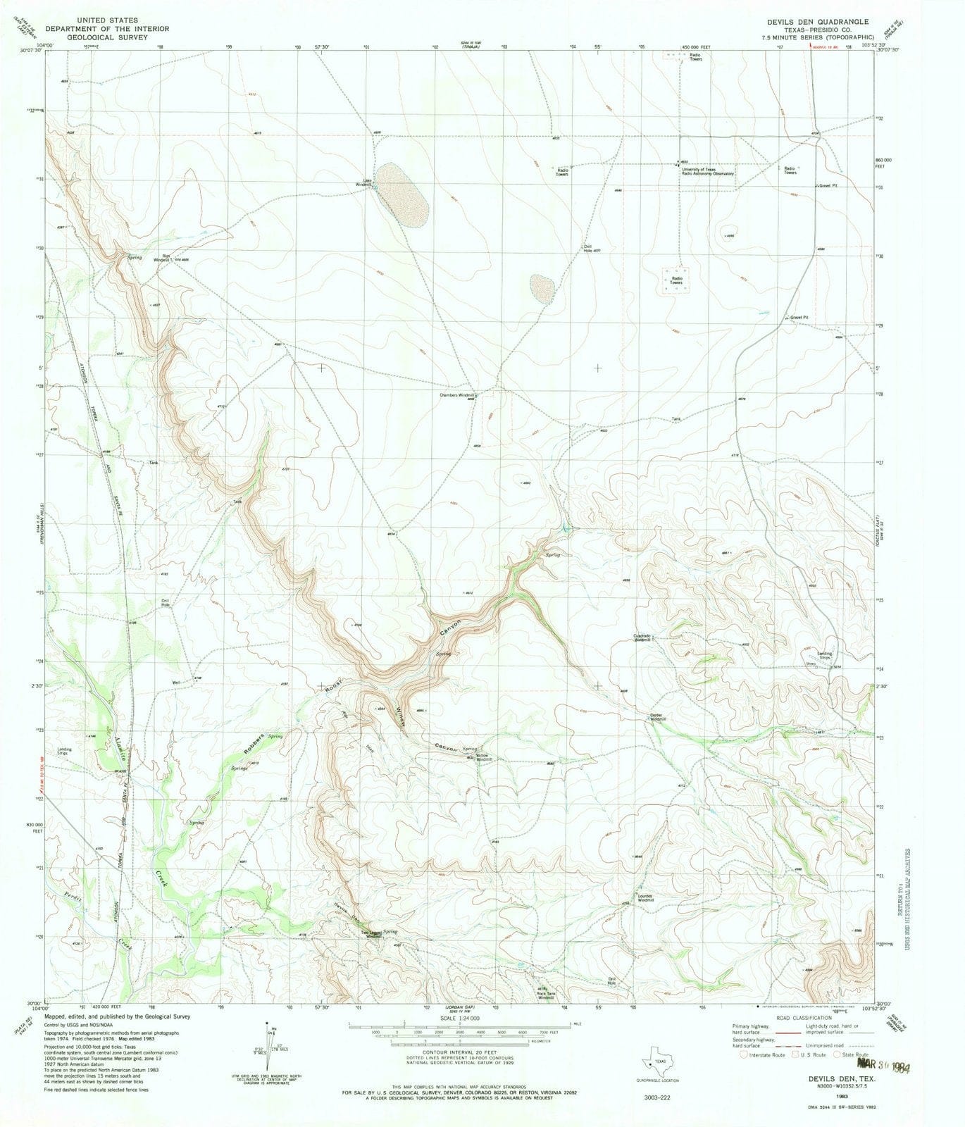 1983 Devilsen, TX - Texas - USGS Topographic Map