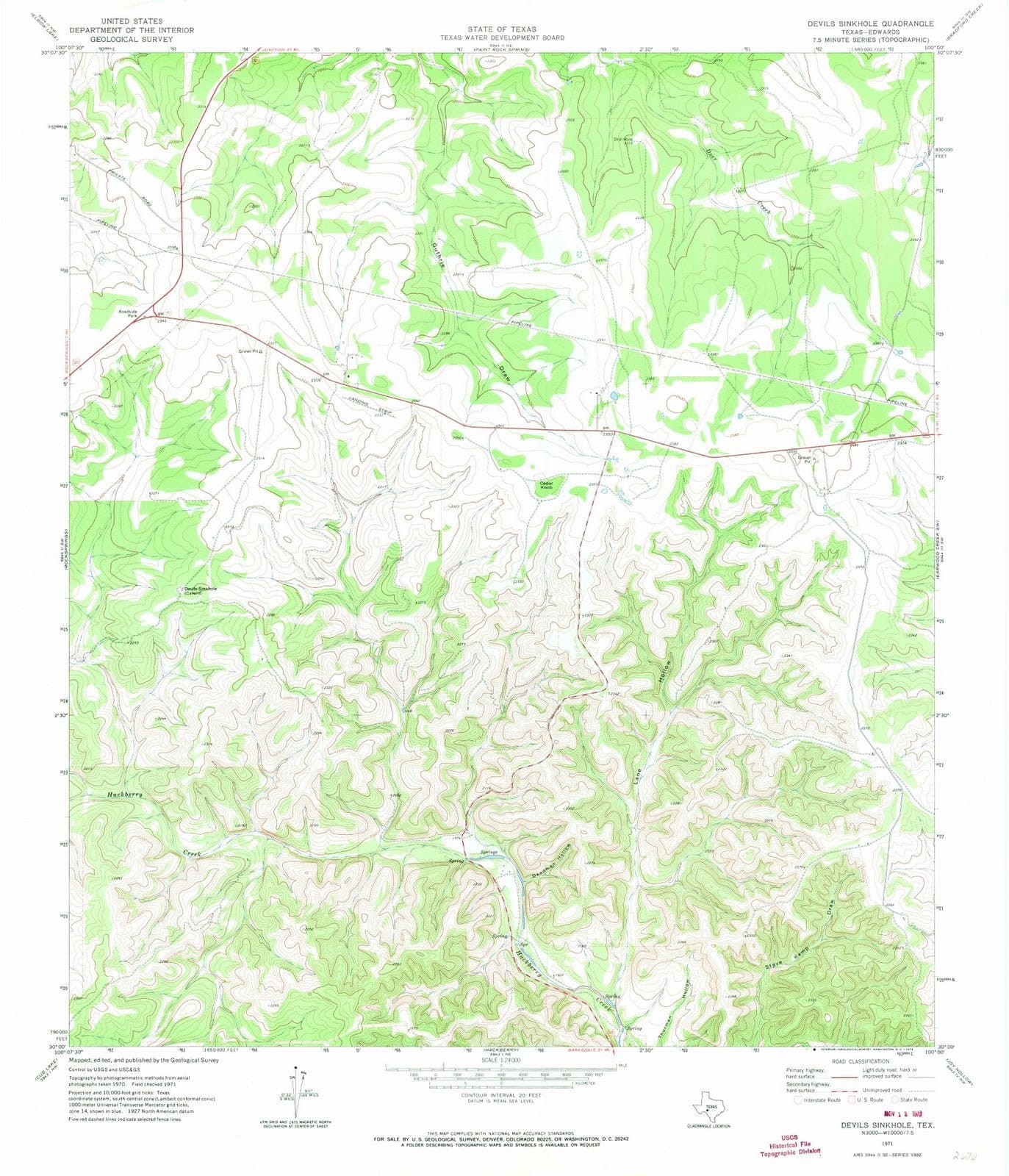 1971 Devils Sinkhole, TX - Texas - USGS Topographic Map