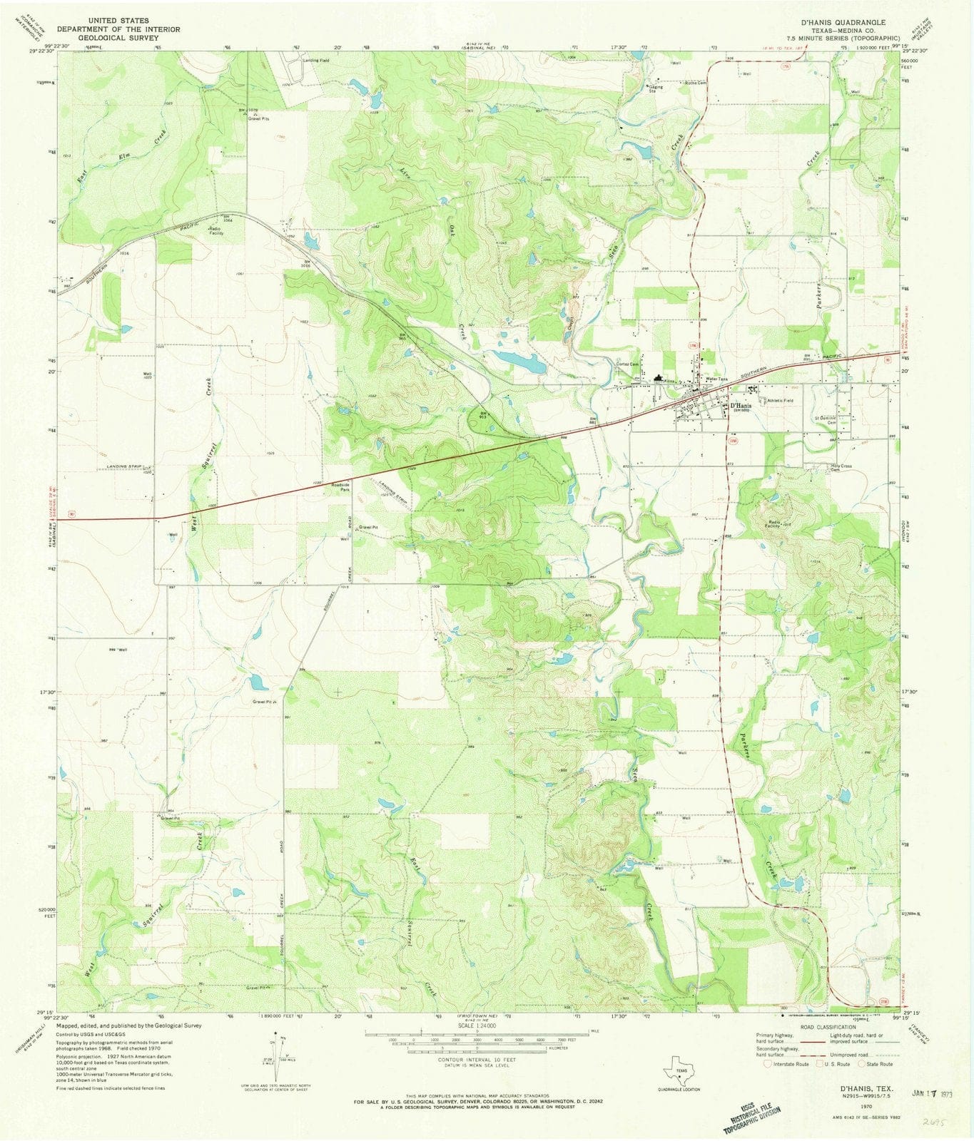 1970 D'hanis, TX - Texas - USGS Topographic Map