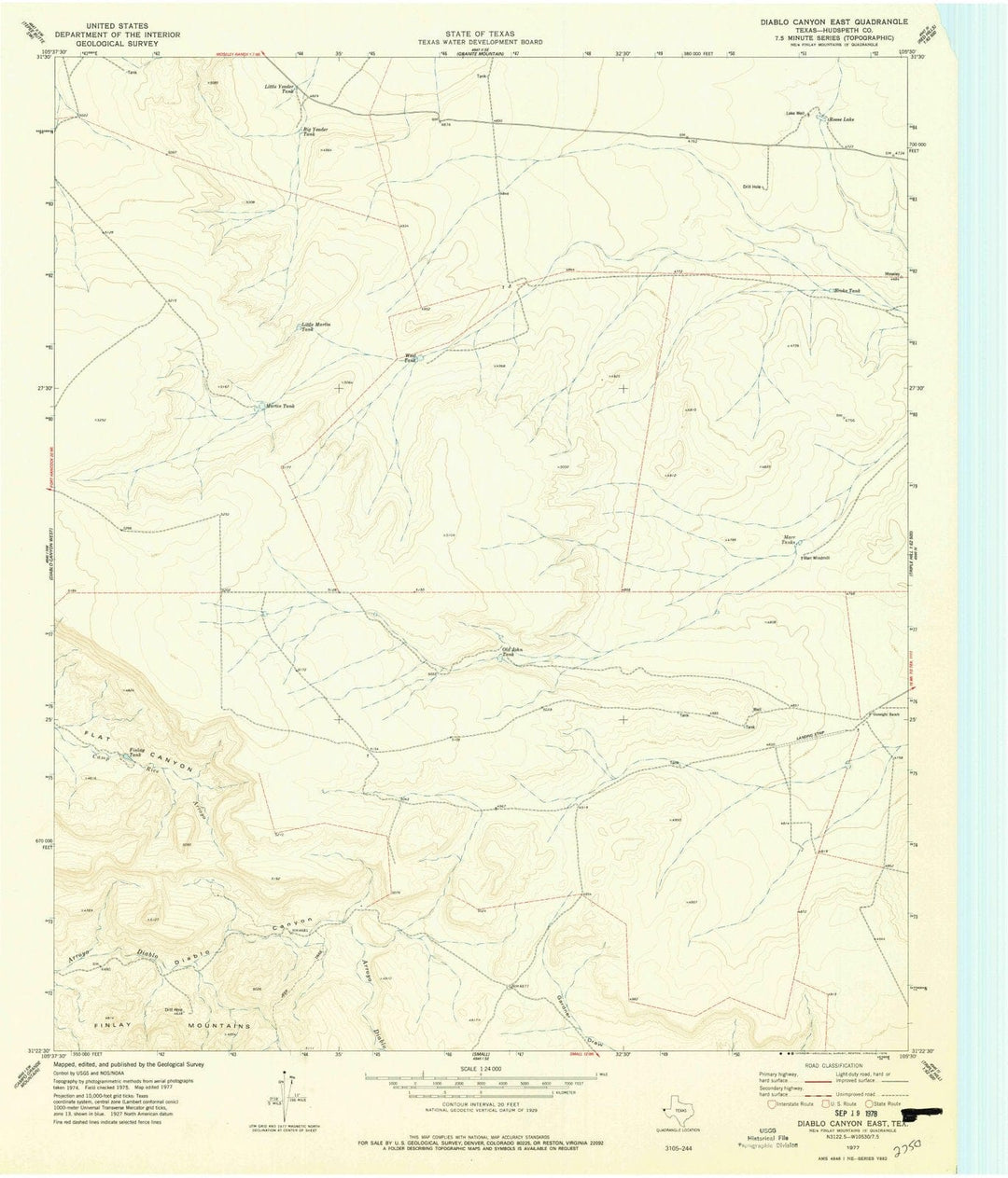 1977 Diablo Canyon East, TX - Texas - USGS Topographic Map