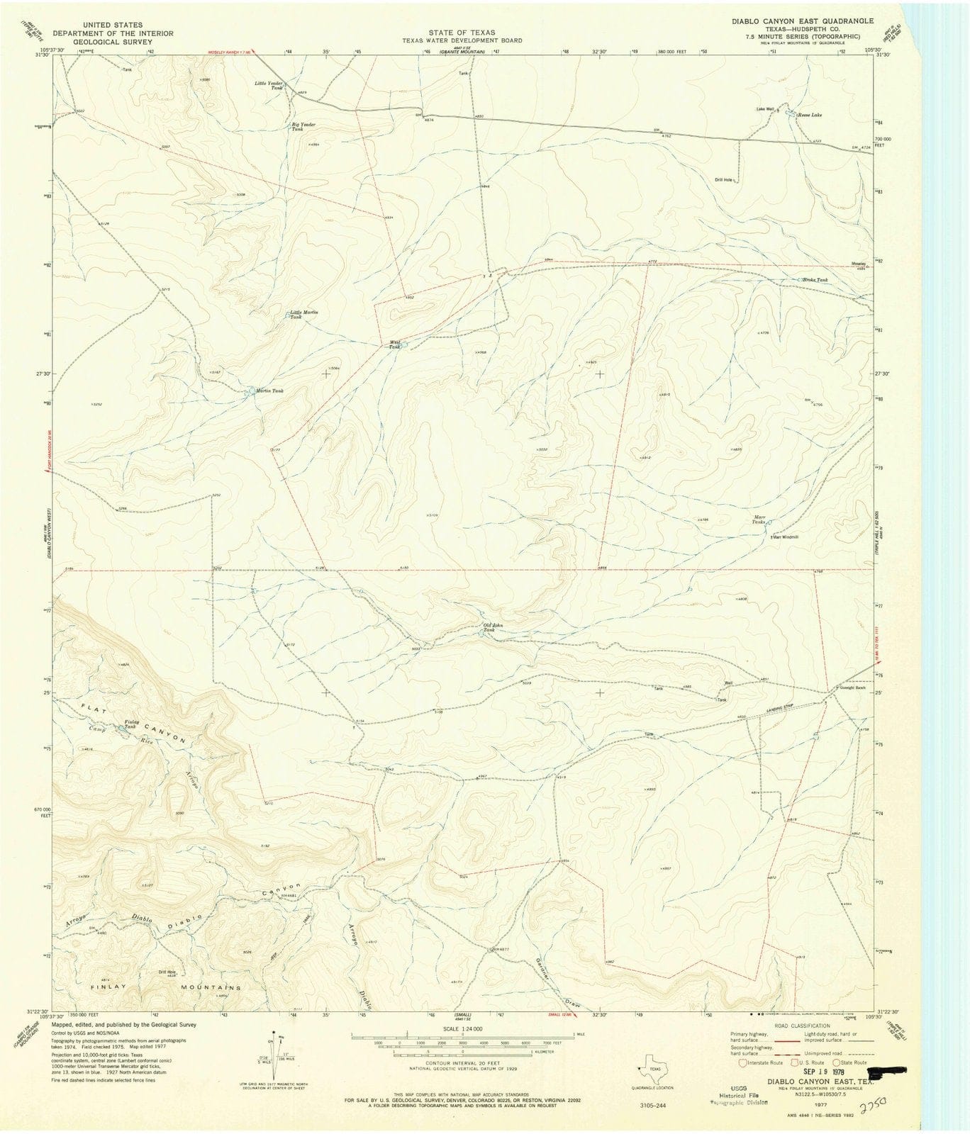 1977 Diablo Canyon East, TX - Texas - USGS Topographic Map