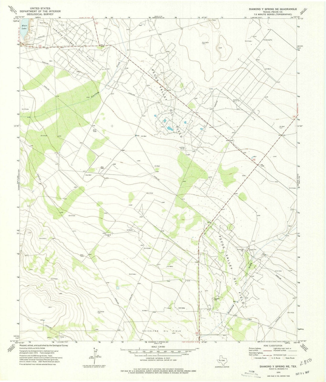 1974 Diamond Y Spring, TX - Texas - USGS Topographic Map