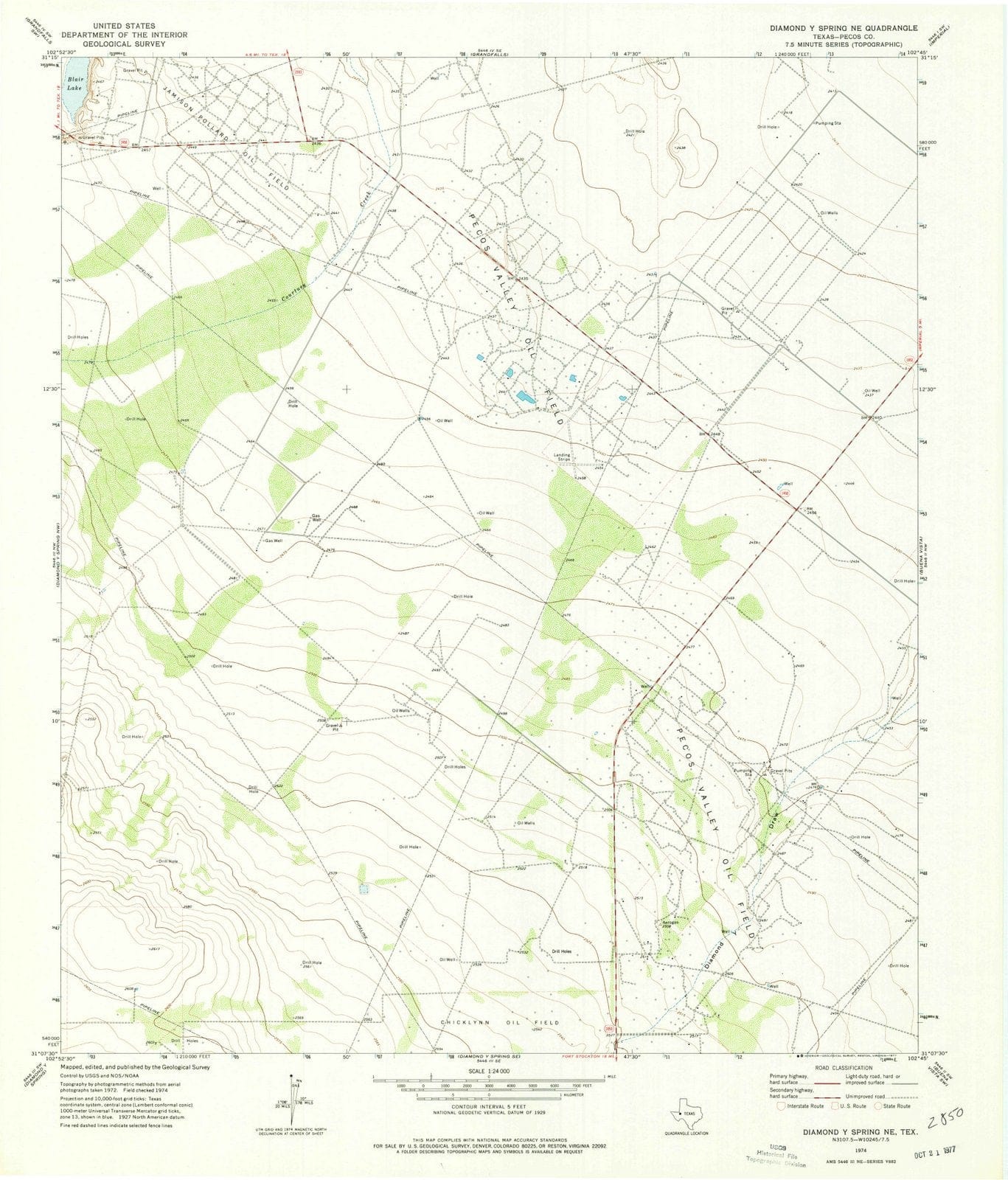 1974 Diamond Y Spring, TX - Texas - USGS Topographic Map