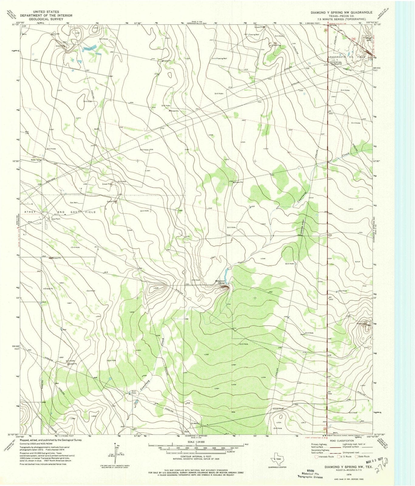 1974 Diamond Y Spring, TX - Texas - USGS Topographic Map v2