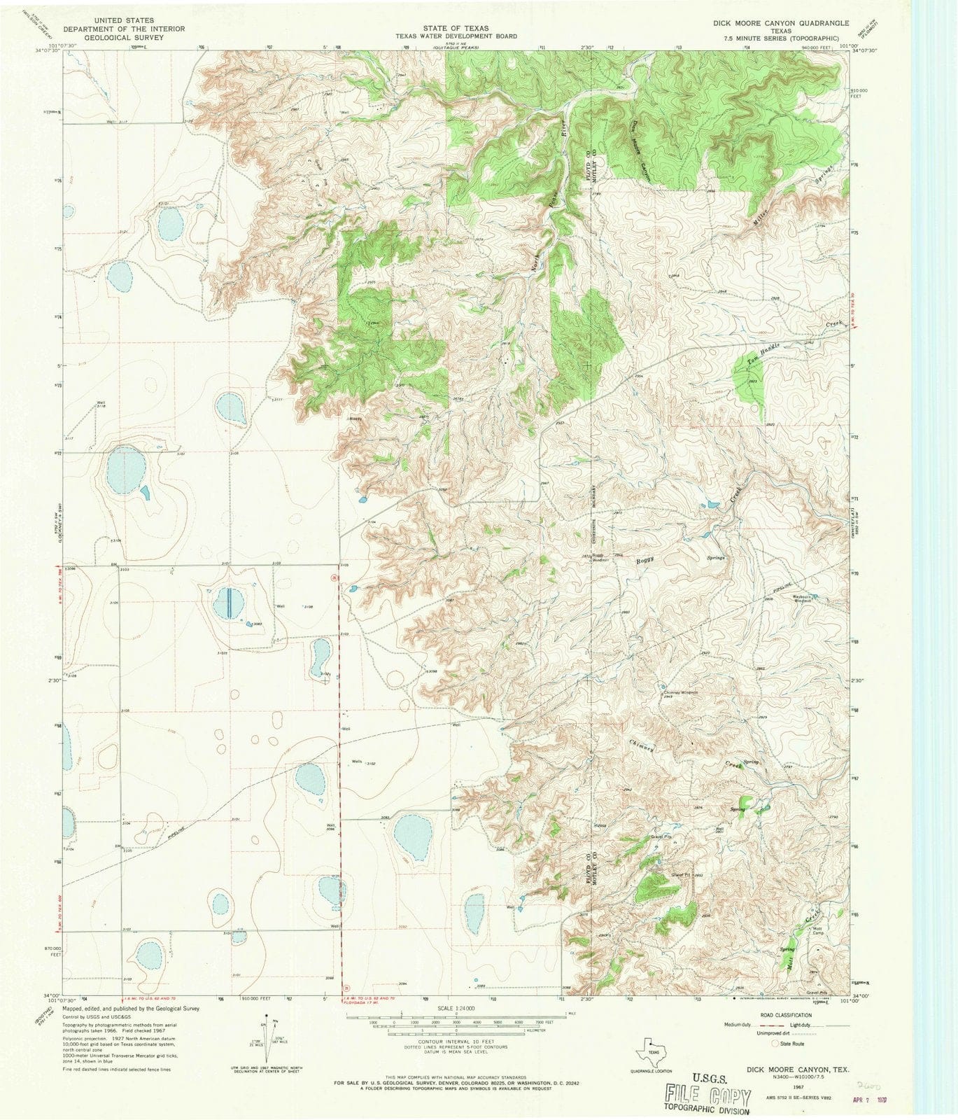1967 Dick Moore Canyon, TX - Texas - USGS Topographic Map