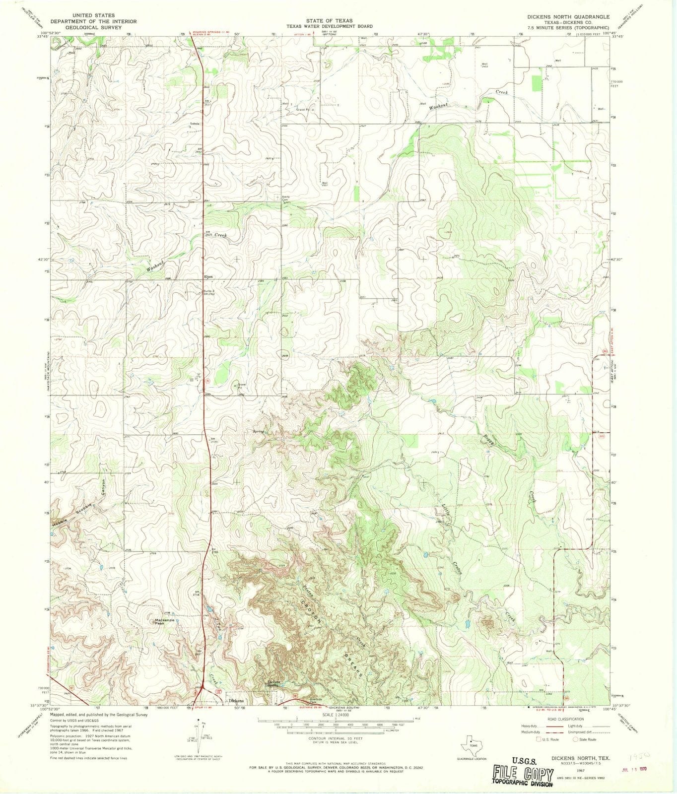 1967 Dickens North, TX - Texas - USGS Topographic Map
