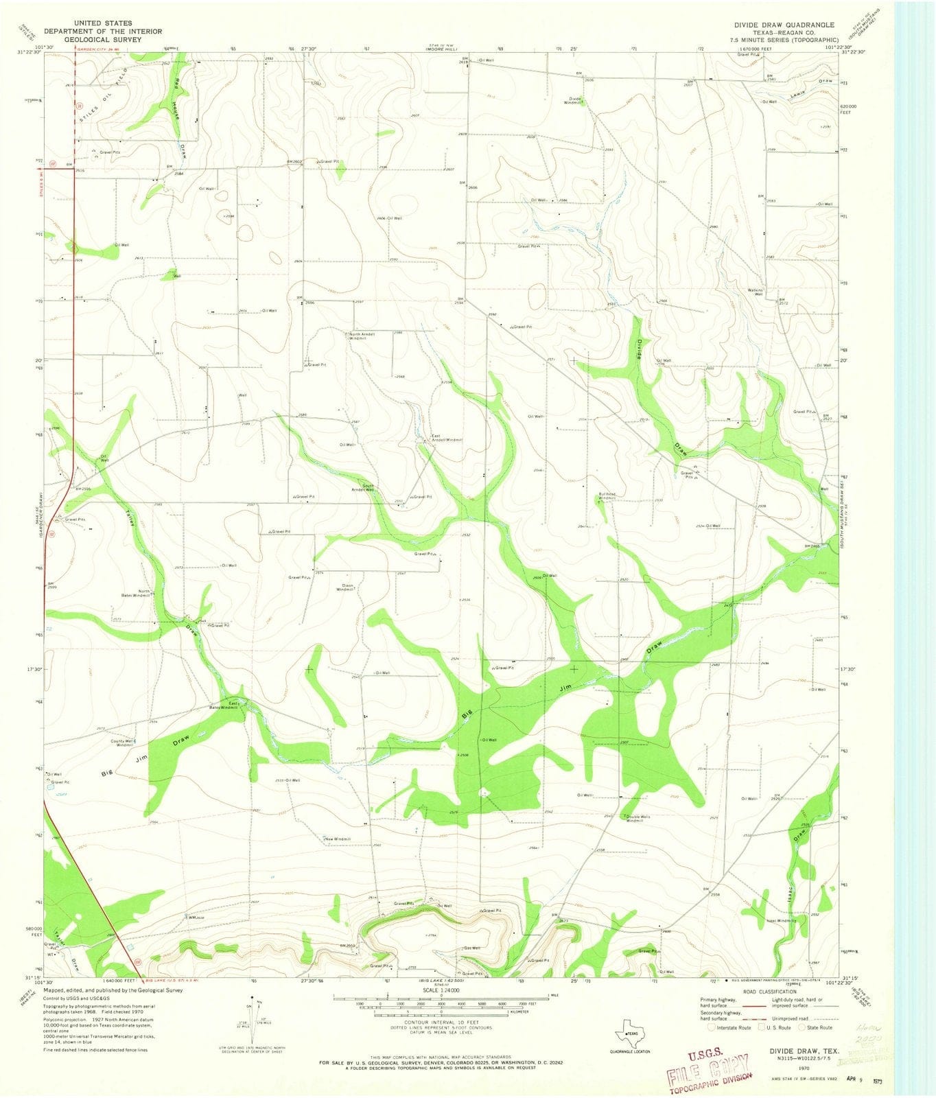 1970 Divideraw, TX - Texas - USGS Topographic Map