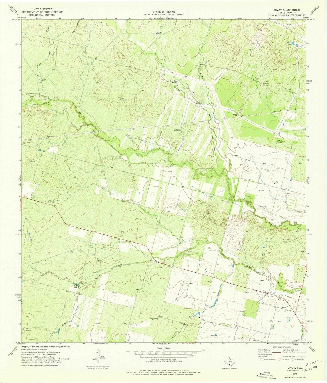 1974 Divot, TX - Texas - USGS Topographic Map