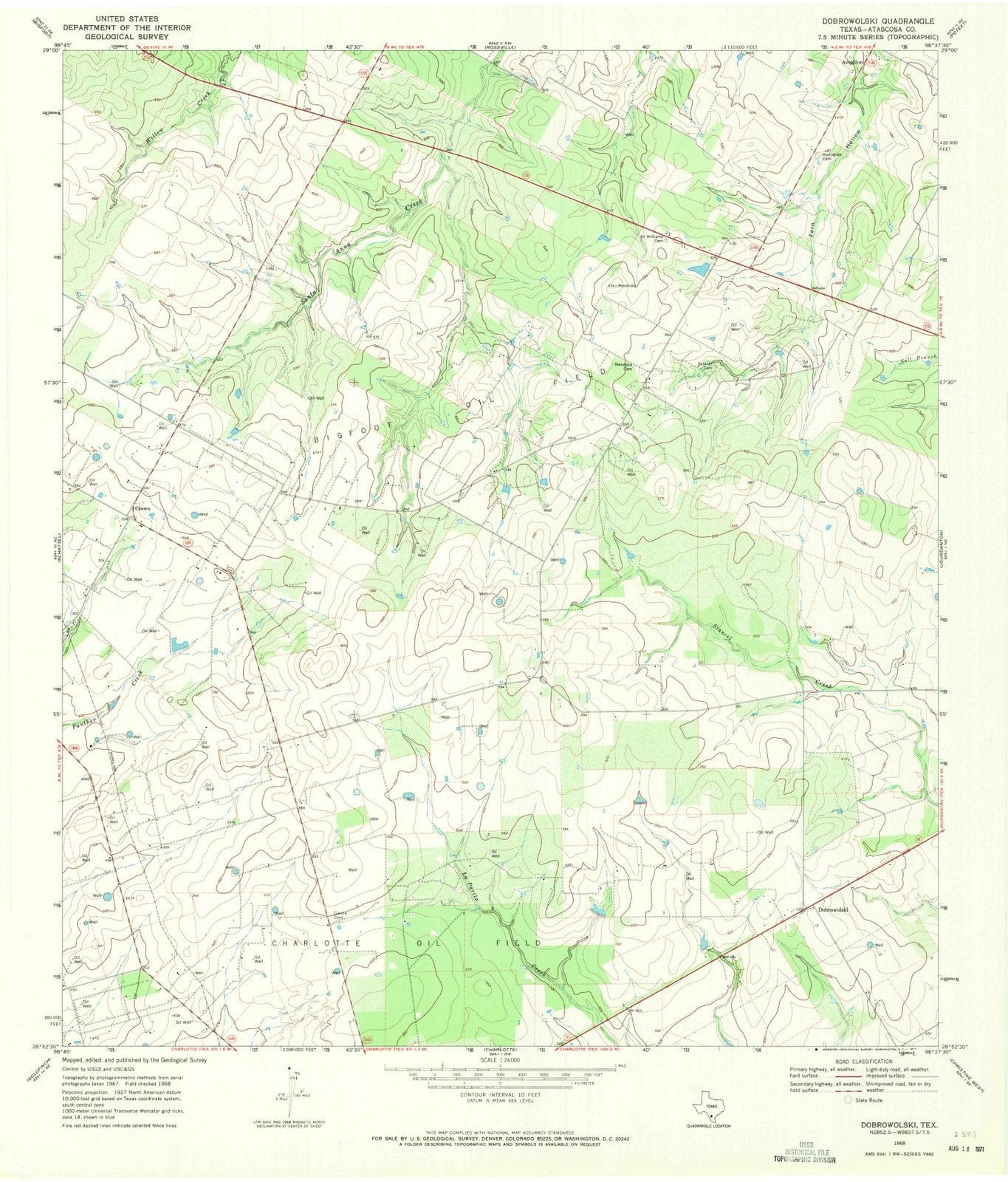 1968 Dobrowolski, TX - Texas - USGS Topographic Map
