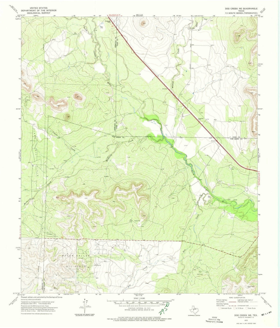 1972 Dog Creek, TX - Texas - USGS Topographic Map